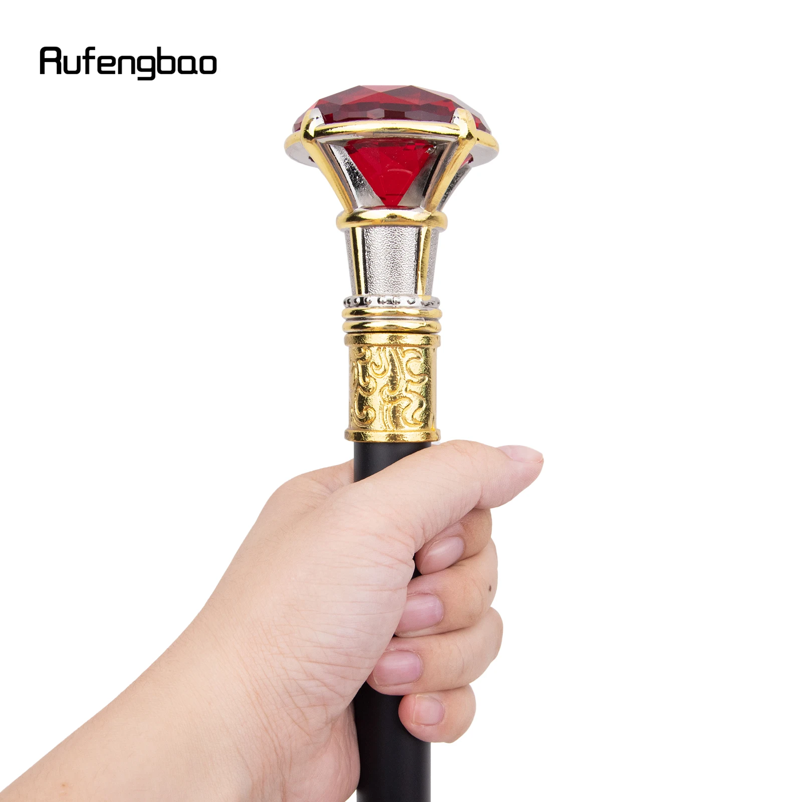 Red Diamond Type Golden White Walking Cane Fashion Decorative Walking Stick Gentleman Elegant Cosplay Cane Knob Crosier 90cm