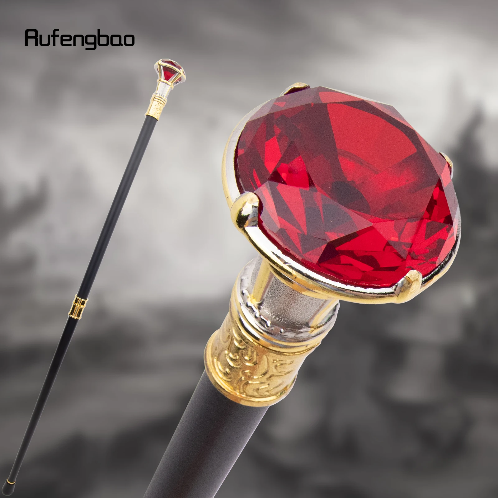 Red Diamond Type Golden White Walking Cane Fashion Decorative Walking Stick Gentleman Elegant Cosplay Cane Knob Crosier 90cm