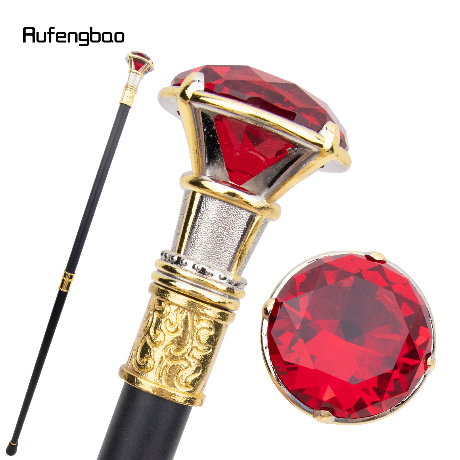 Red Diamond Type Golden White Walking Cane Fashion Decorative Walking Stick Gentleman Elegant Cosplay Cane Knob Crosier 90cm