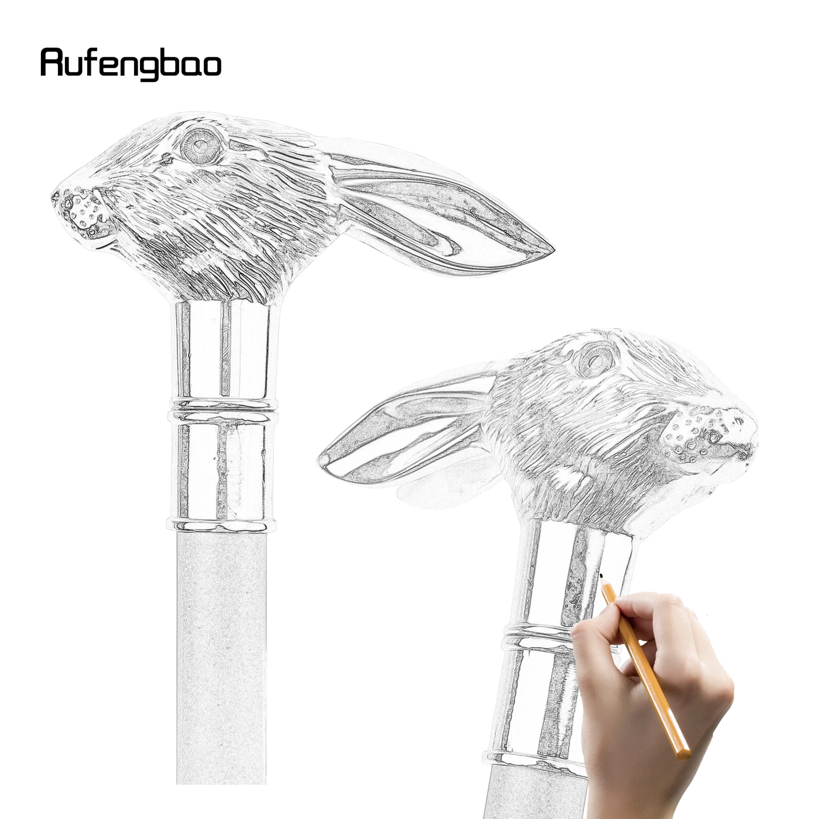 White Rabbit Long Ear Gentleman Walking Cane Fashion Walking Stick Gentleman Crosier Knob Walking Stick 93cm