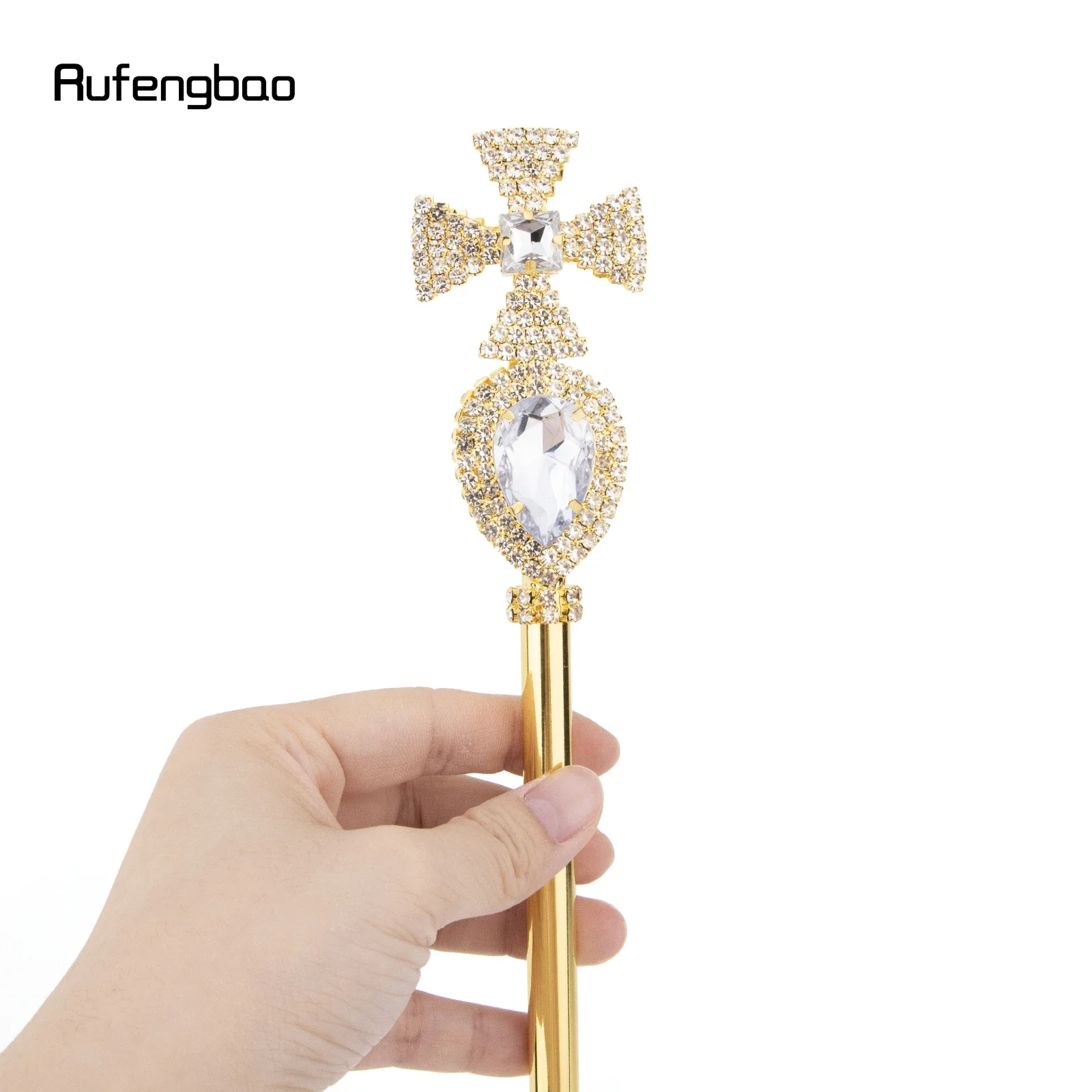 Golden White Alloy Crown Fairy Wands for Girl Princess Wands for Kids Angel Wand for Party Costume Wedding Birthday Party 50cm