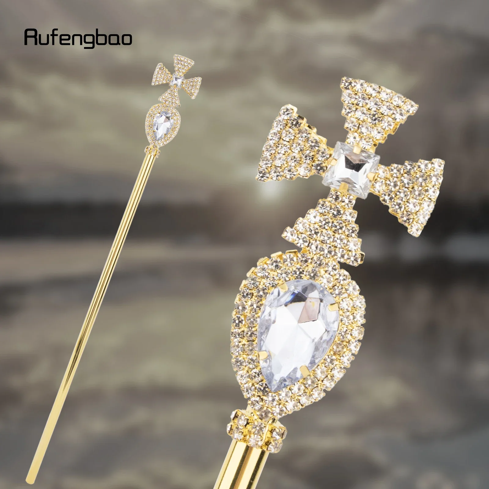Golden White Alloy Crown Fairy Wands for Girl Princess Wands for Kids Angel Wand for Party Costume Wedding Birthday Party 50cm