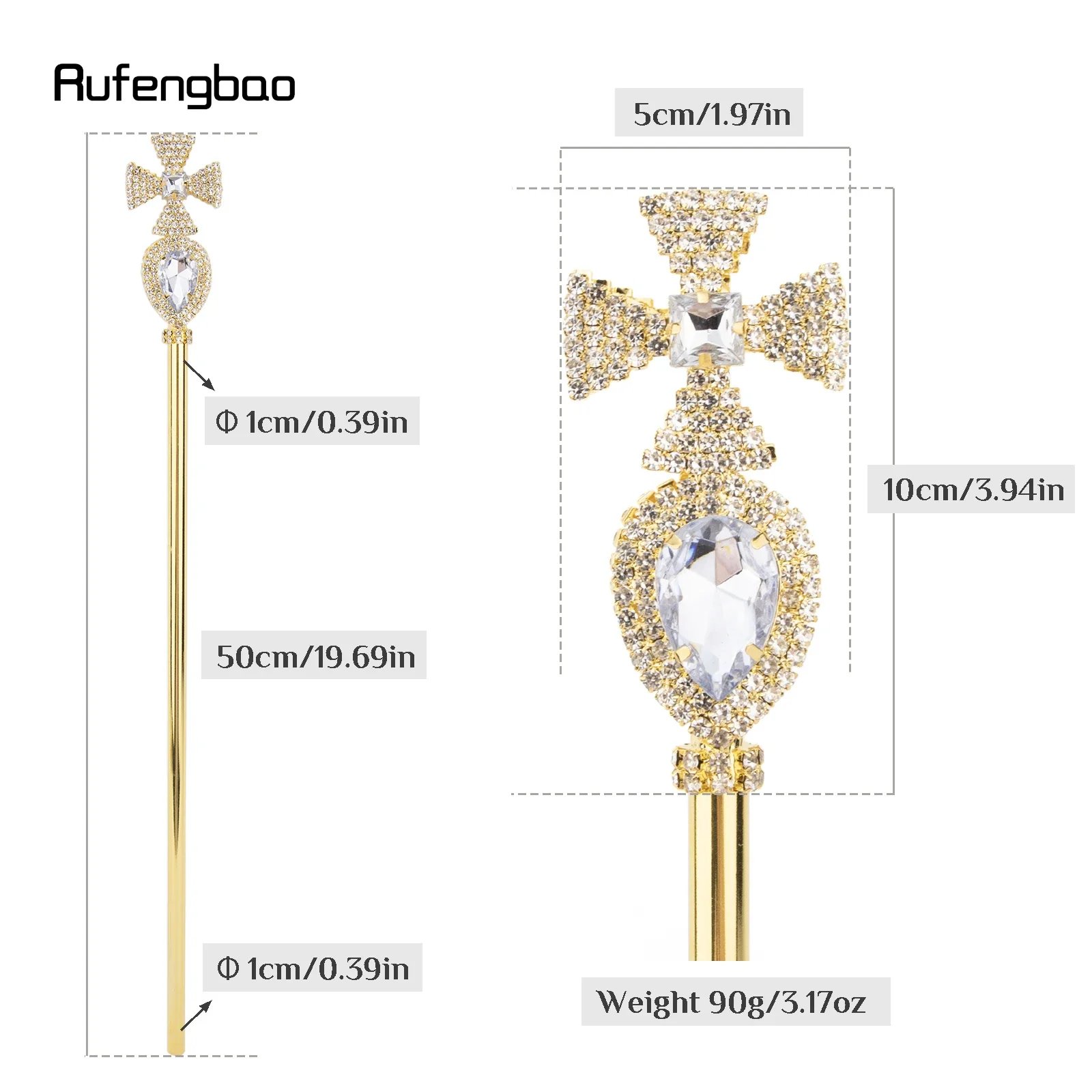 Golden White Alloy Crown Fairy Wands for Girl Princess Wands for Kids Angel Wand for Party Costume Wedding Birthday Party 50cm