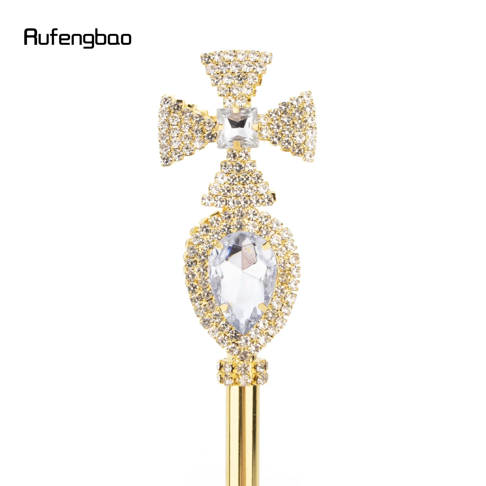Golden White Alloy Crown Fairy Wands for Girl Princess Wands for Kids Angel Wand for Party Costume Wedding Birthday Party 50cm
