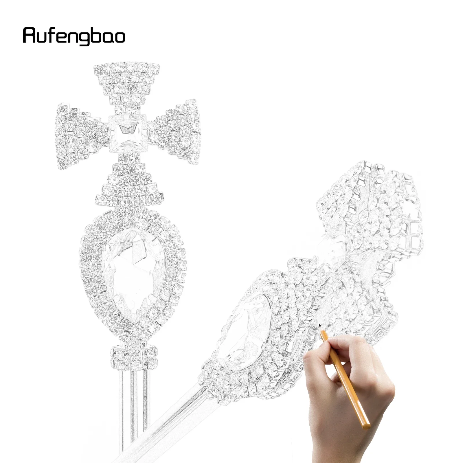Golden White Alloy Crown Fairy Wands for Girl Princess Wands for Kids Angel Wand for Party Costume Wedding Birthday Party 50cm