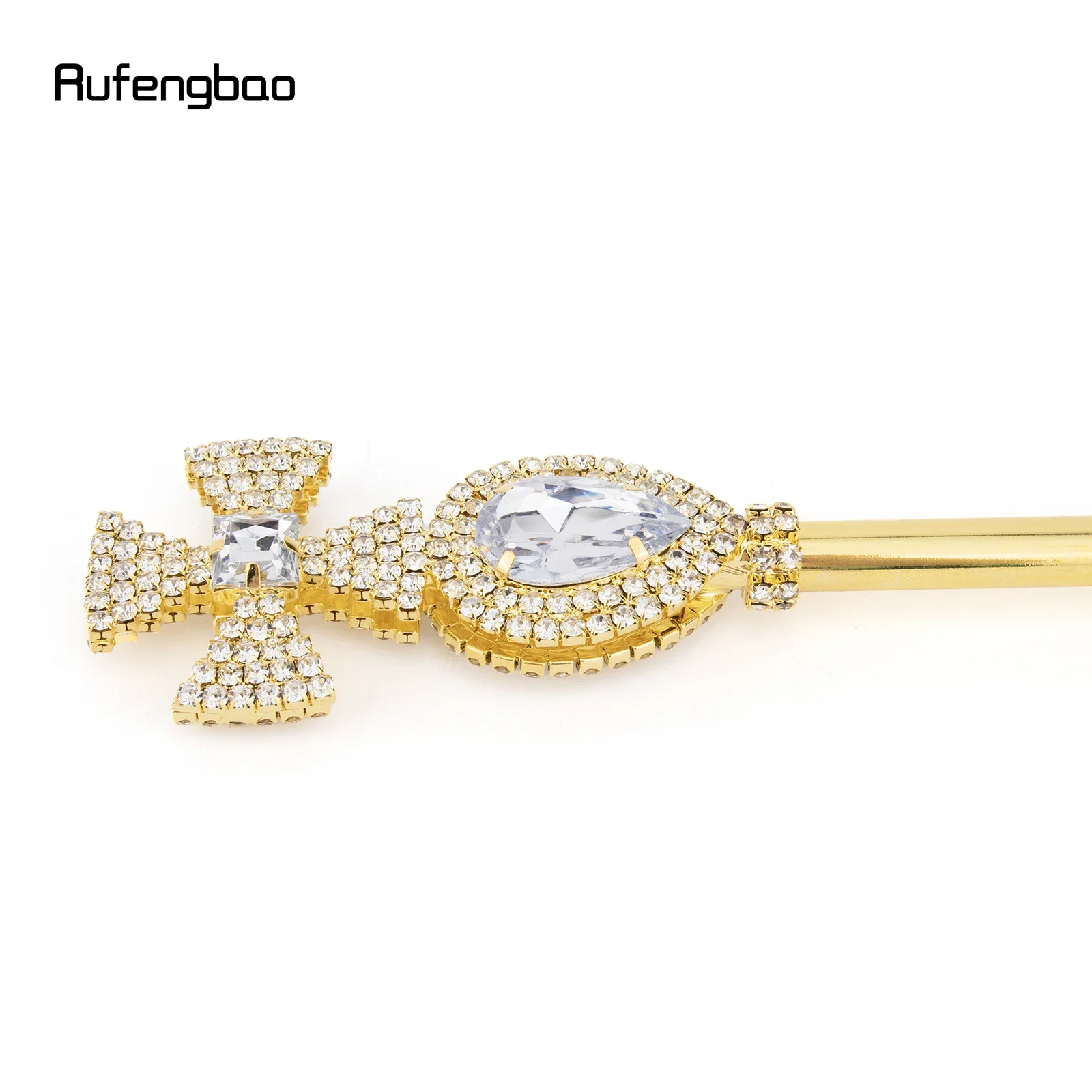 Golden White Alloy Crown Fairy Wands for Girl Princess Wands for Kids Angel Wand for Party Costume Wedding Birthday Party 50cm
