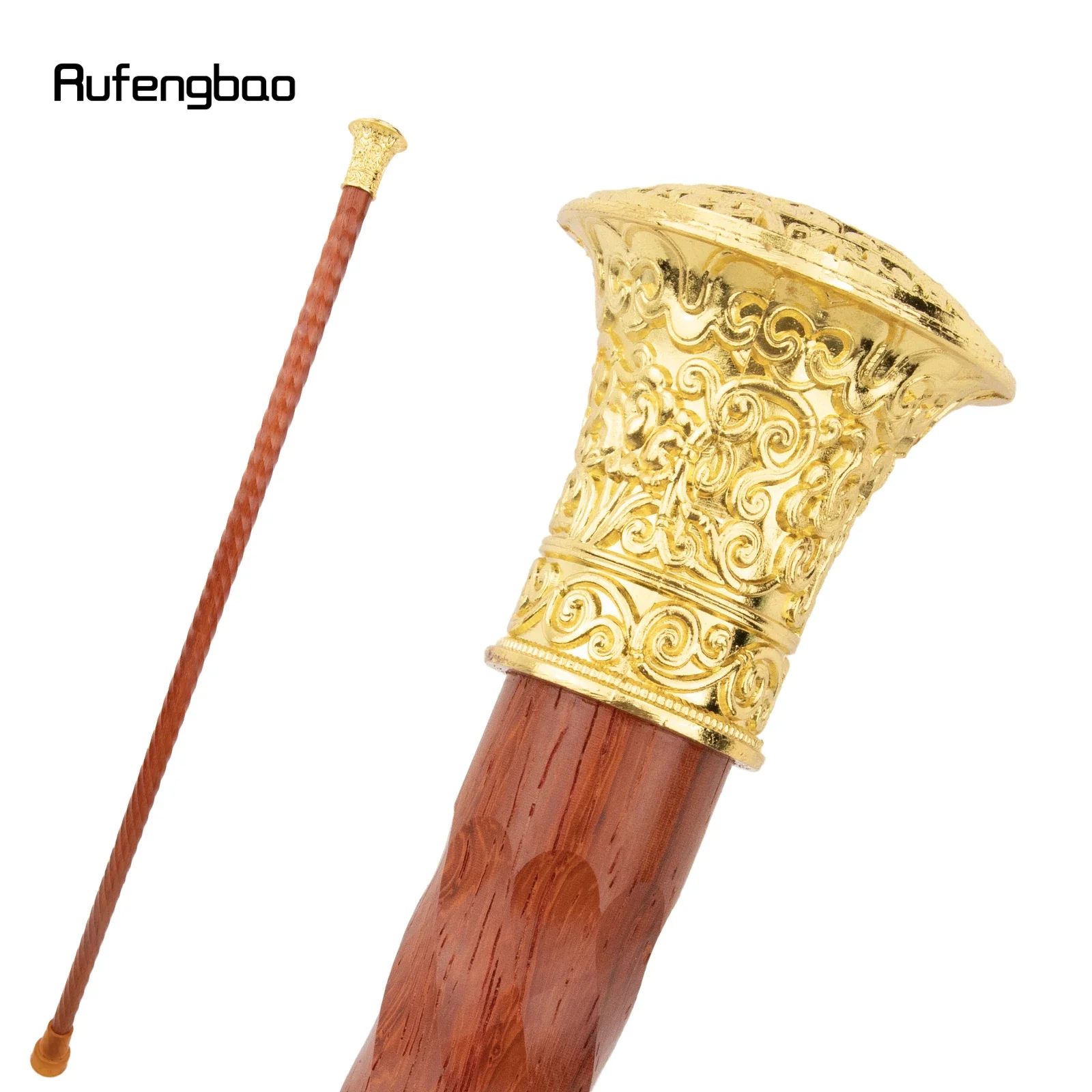 Golden Red Round Wooden Traditional Fashion Stick Decorative Cospaly Party Wood Walking Cane Halloween Mace Wand Crosier 96cm