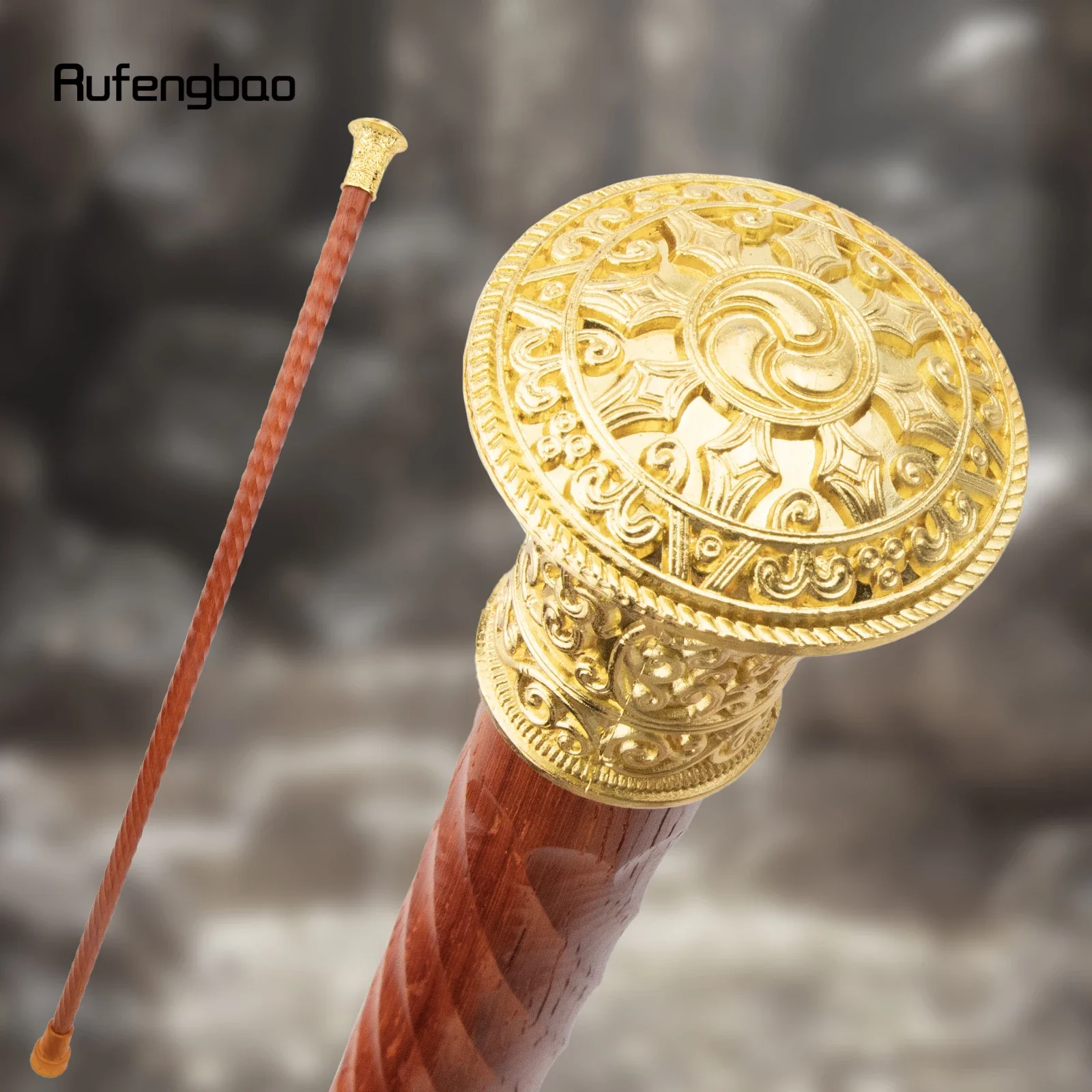 Golden Red Round Wooden Traditional Fashion Stick Decorative Cospaly Party Wood Walking Cane Halloween Mace Wand Crosier 96cm