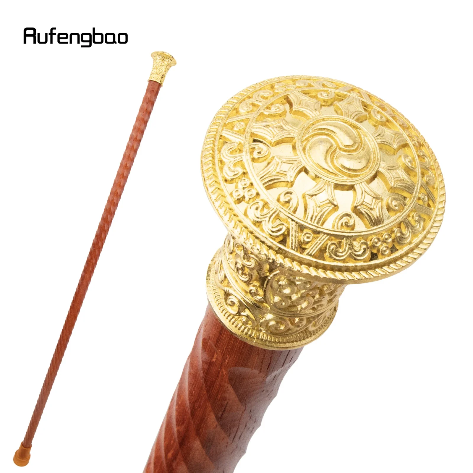 Golden Red Round Wooden Traditional Fashion Stick Decorative Cospaly Party Wood Walking Cane Halloween Mace Wand Crosier 96cm