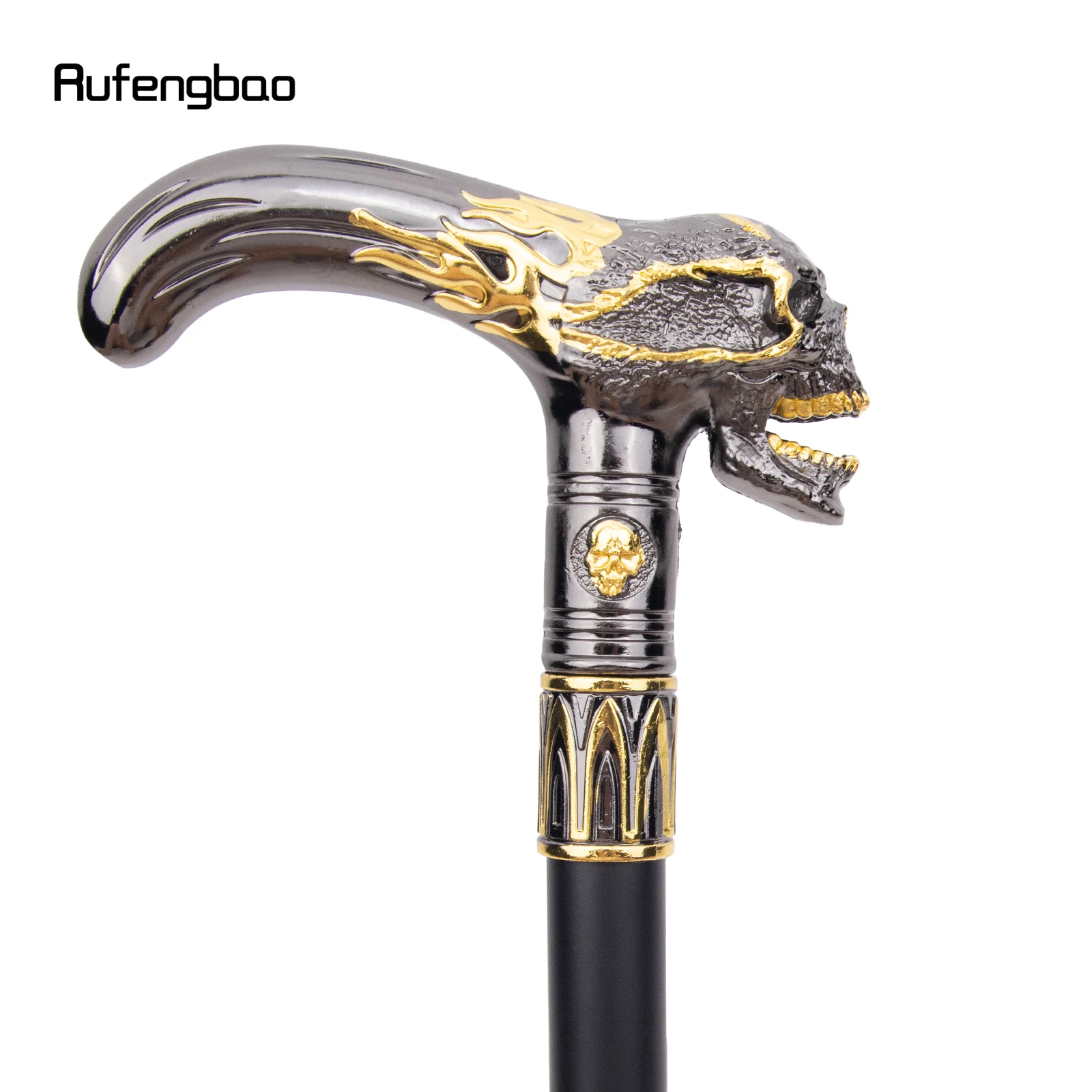 Golden Black Skull Head Walking Cane Fashion Decorative Walking Stick Gentleman Elegant Cosplay Cane Knob Crosier 92cm