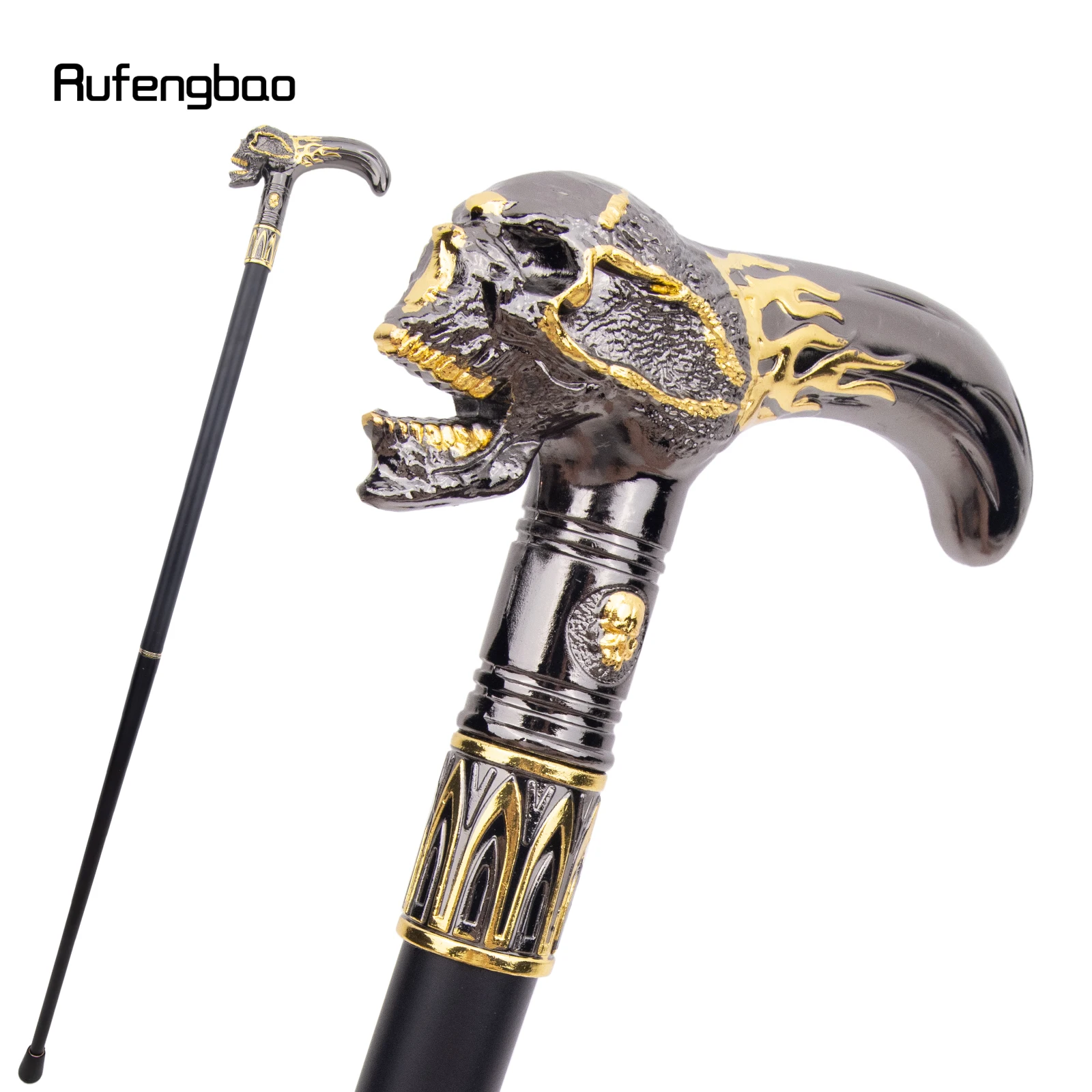 Golden Black Skull Head Walking Cane Fashion Decorative Walking Stick Gentleman Elegant Cosplay Cane Knob Crosier 92cm