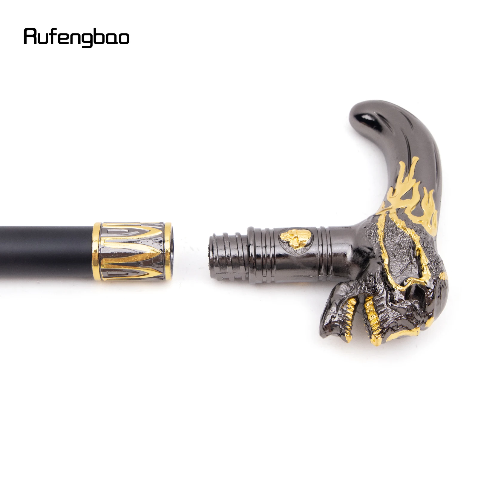 Golden Black Skull Head Walking Cane Fashion Decorative Walking Stick Gentleman Elegant Cosplay Cane Knob Crosier 92cm