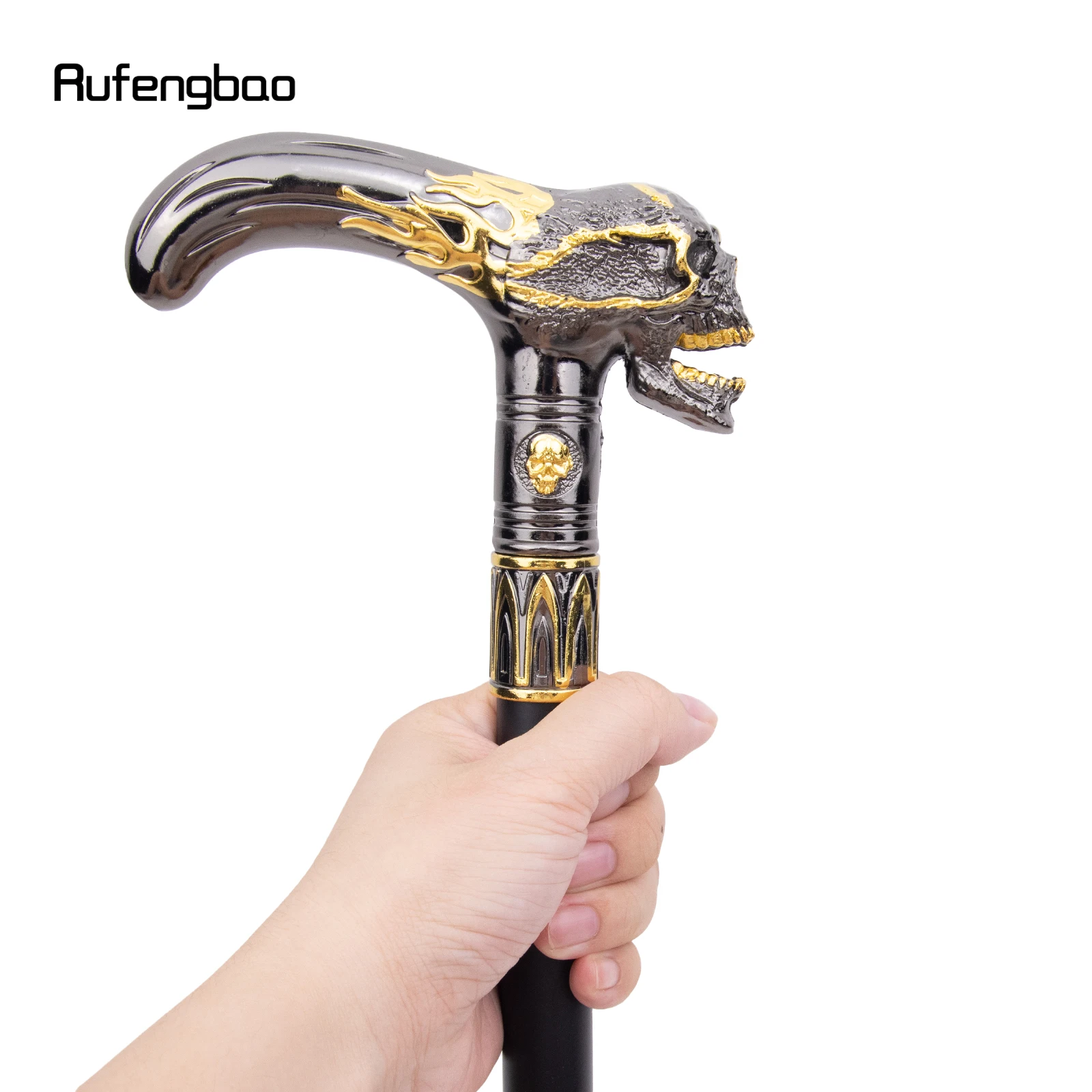 Golden Black Skull Head Walking Cane Fashion Decorative Walking Stick Gentleman Elegant Cosplay Cane Knob Crosier 92cm