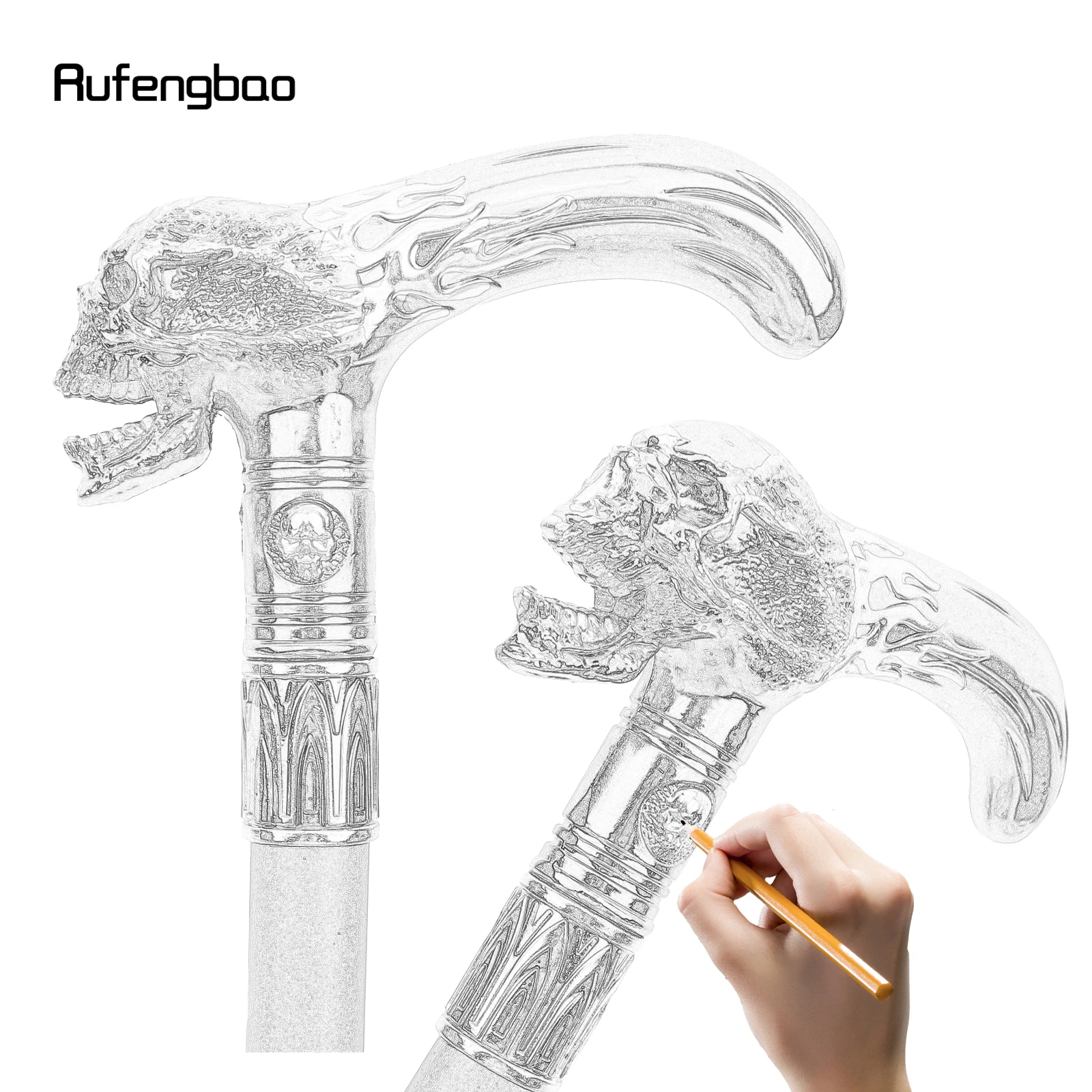 Golden Black Skull Head Walking Cane Fashion Decorative Walking Stick Gentleman Elegant Cosplay Cane Knob Crosier 92cm