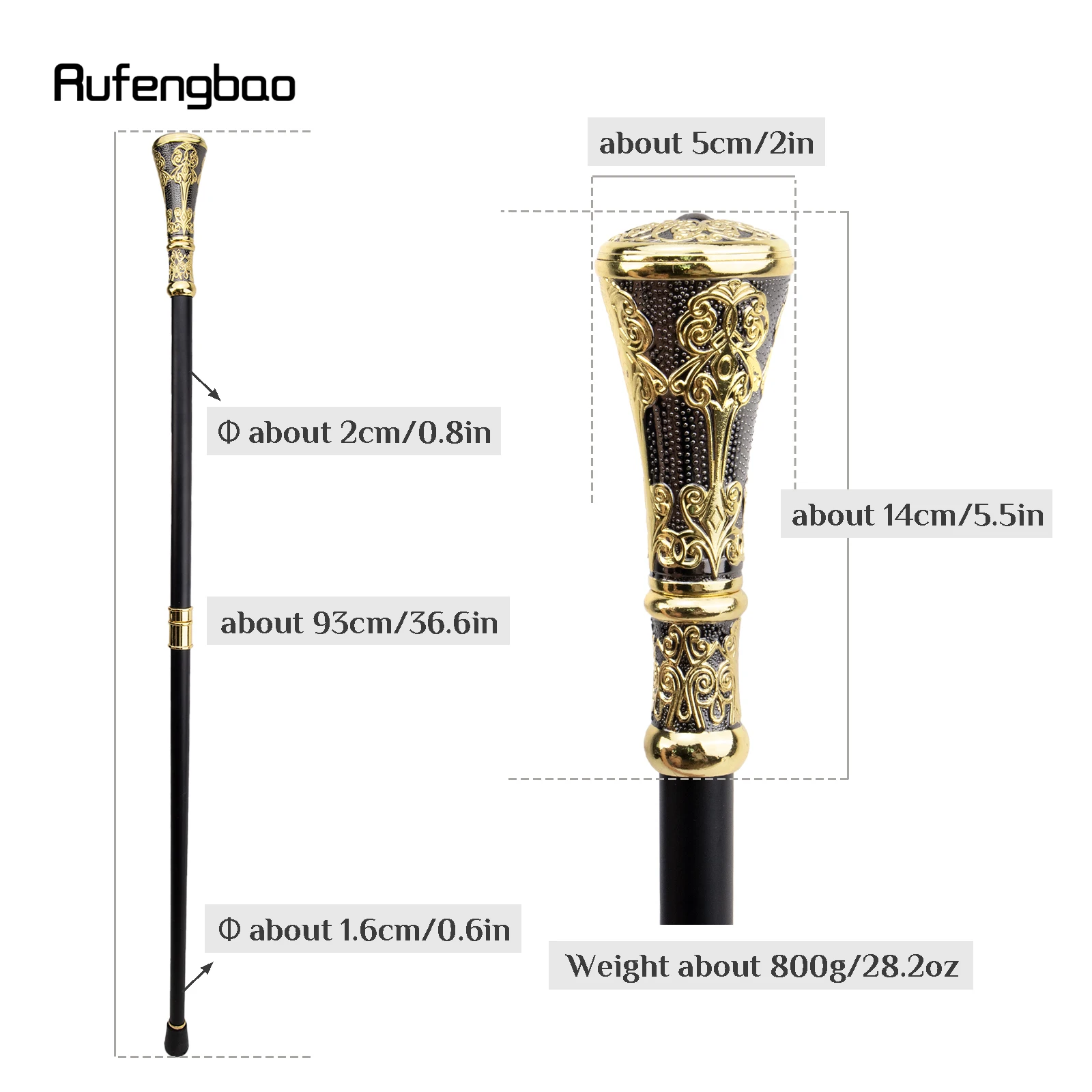 Golden Black Luxury Flower Round Handle Fashion Walking Stick for Party Decorative Walking Cane Elegant Knob Crosier Knob 93cm