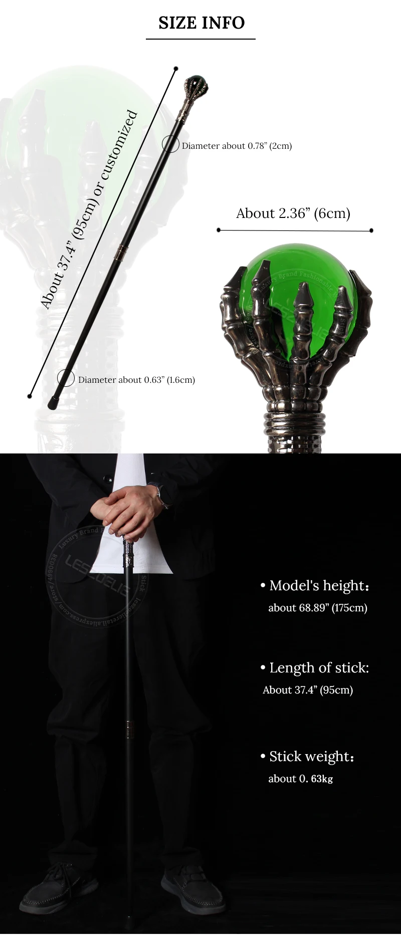 Luxury 93cm Walking Stick with 50mm Crystal Ball 10 Colors Dragon Claws Fashionable Canes for Men And Women Party Sticks