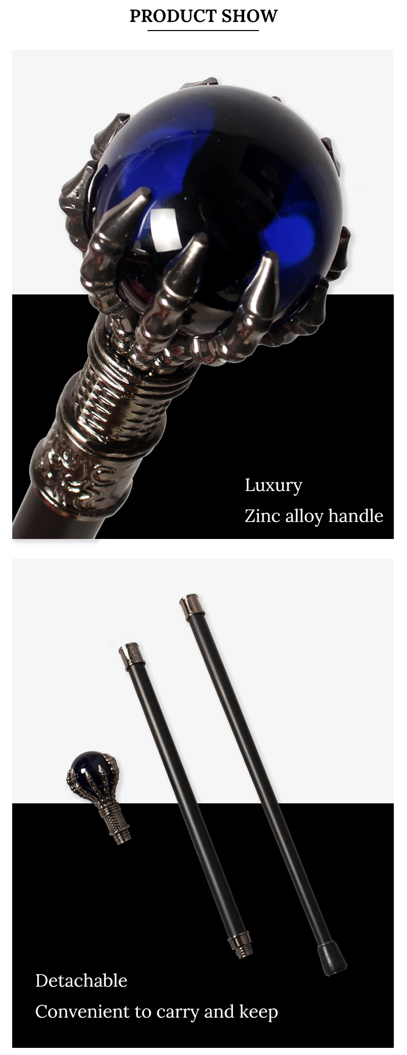 Luxury 93cm Walking Stick with 50mm Crystal Ball 10 Colors Dragon Claws Fashionable Canes for Men And Women Party Sticks