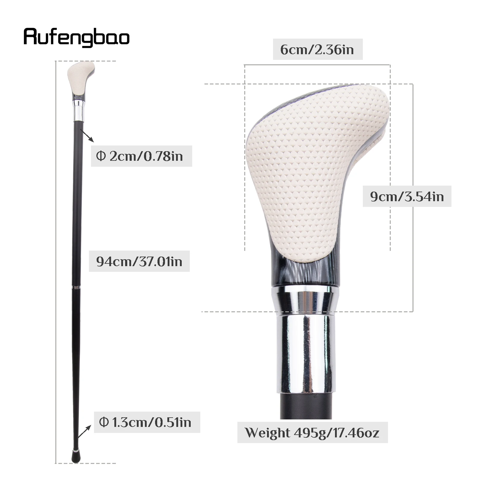 White Black Leather White Walking Cane Fashion Decorative Walking Stick Gentleman Elegant Cosplay Cane Crosier 94cm