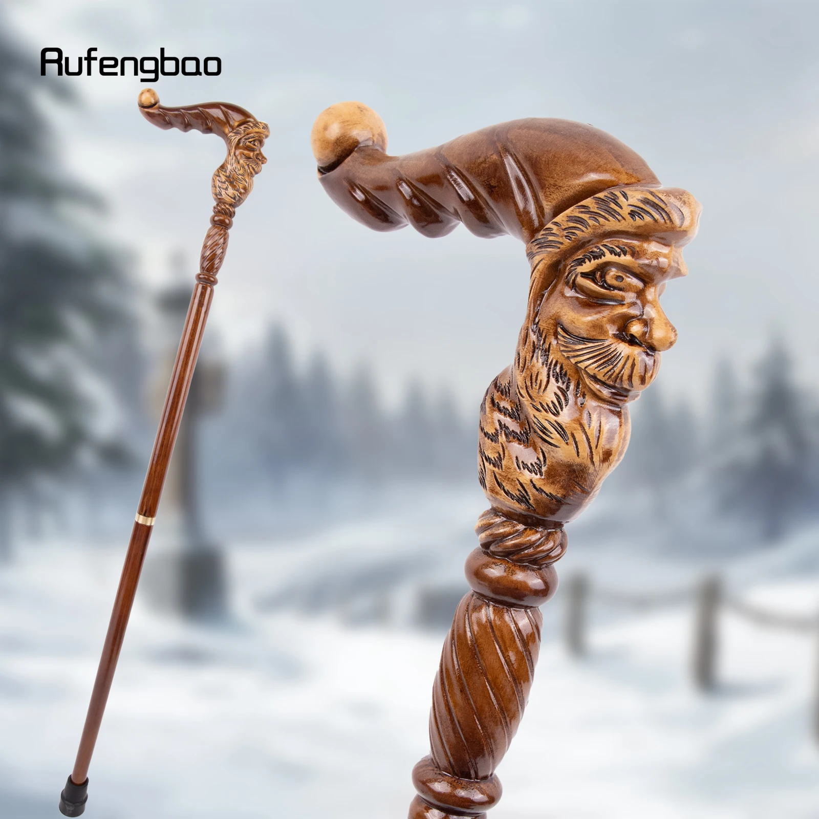 Santa Claus Brown Wooden Fashion Walking Stick Decorative Cospaly Party Wood Walking Cane Halloween Mace Wand Crosier 96cm