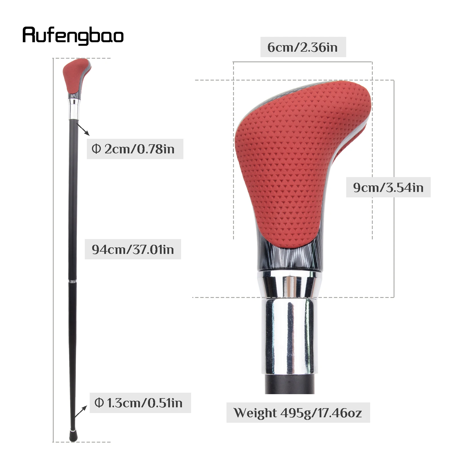 Red Black Leather White Walking Cane Fashion Decorative Walking Stick Gentleman Elegant Cosplay Cane Crosier 94cm