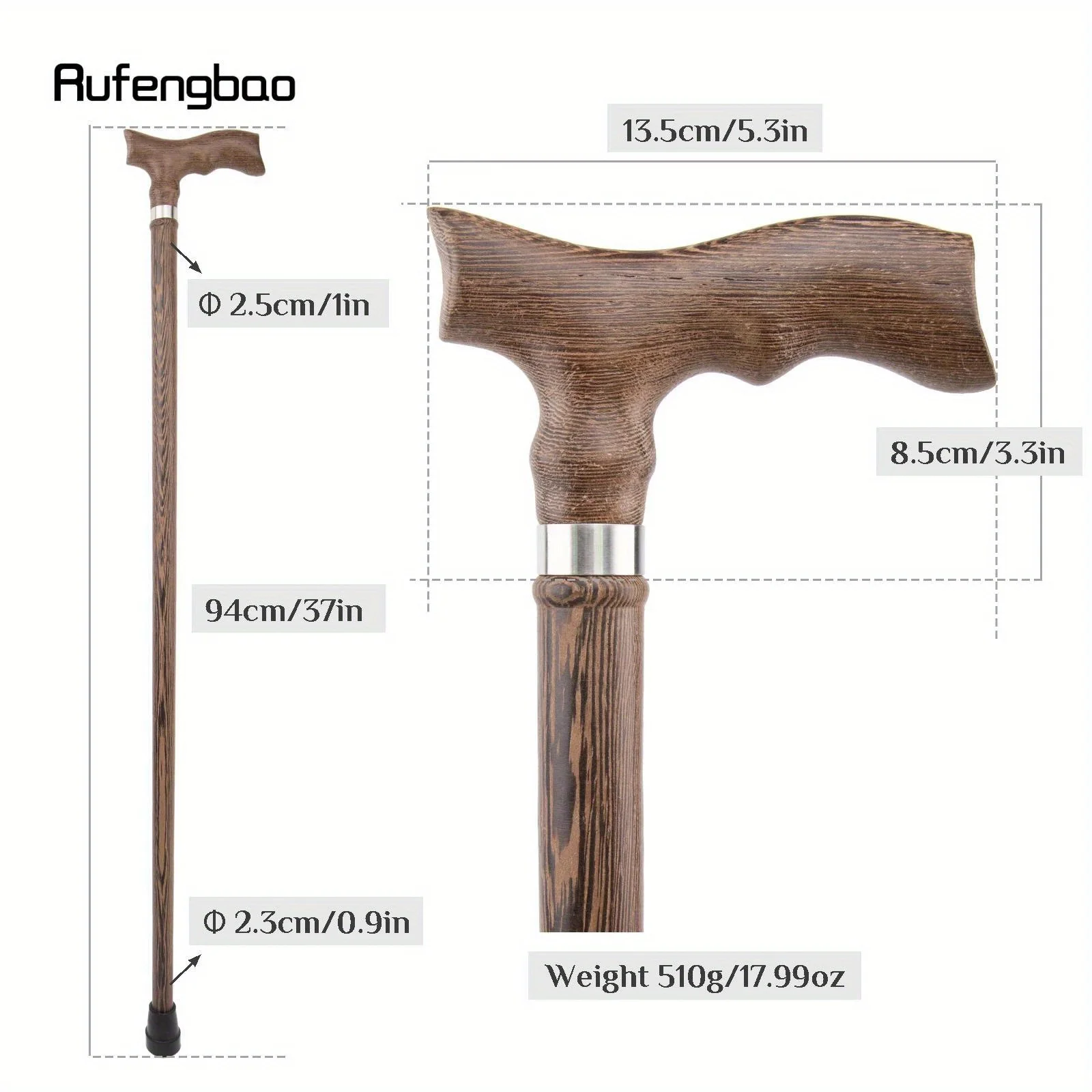 Brown Wooden Single Joint Fashion Walking Stick Decorative Cane Halloween Mace Crutch Wand Crosier 94cm Performance Stage Cane