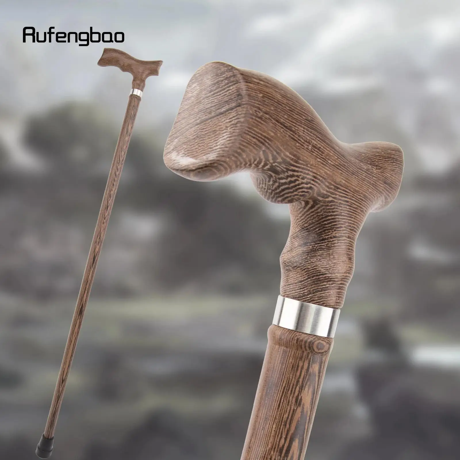 Brown Wooden Single Joint Fashion Walking Stick Decorative Cane Halloween Mace Crutch Wand Crosier 94cm Performance Stage Cane