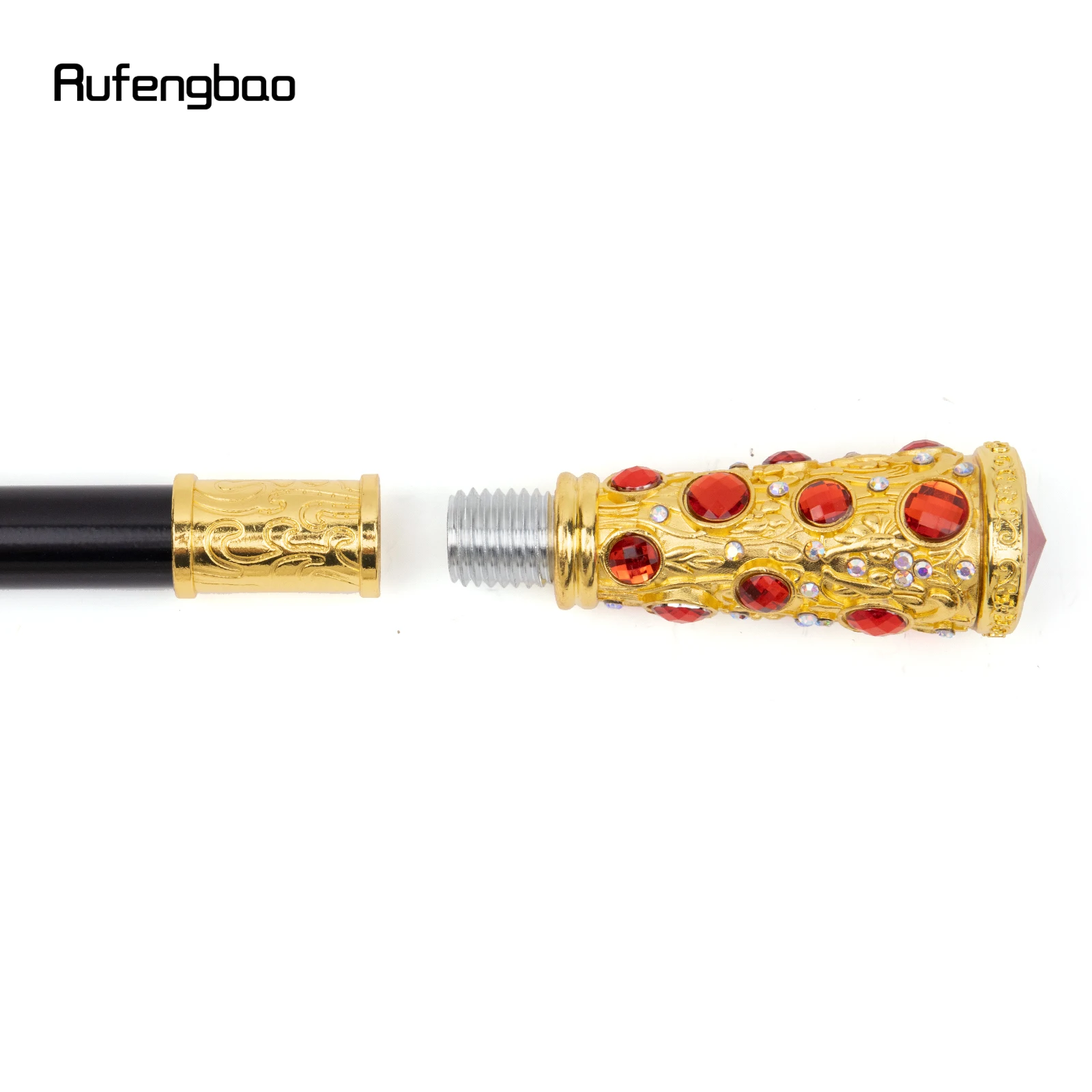 Golden Red Artificial Diamond Walking Cane Fashion Decorative Walking Stick Gentleman Elegant Cosplay Cane Knob Crosier 93cm