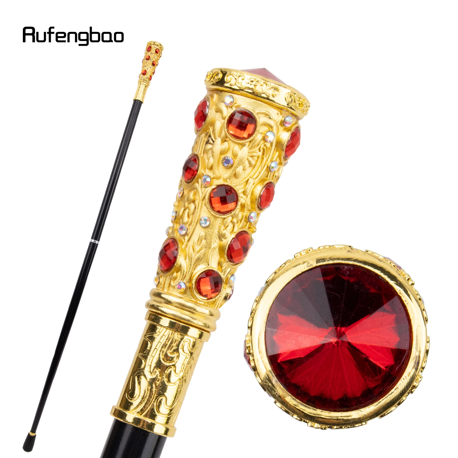 Golden Red Artificial Diamond Walking Cane Fashion Decorative Walking Stick Gentleman Elegant Cosplay Cane Knob Crosier 93cm