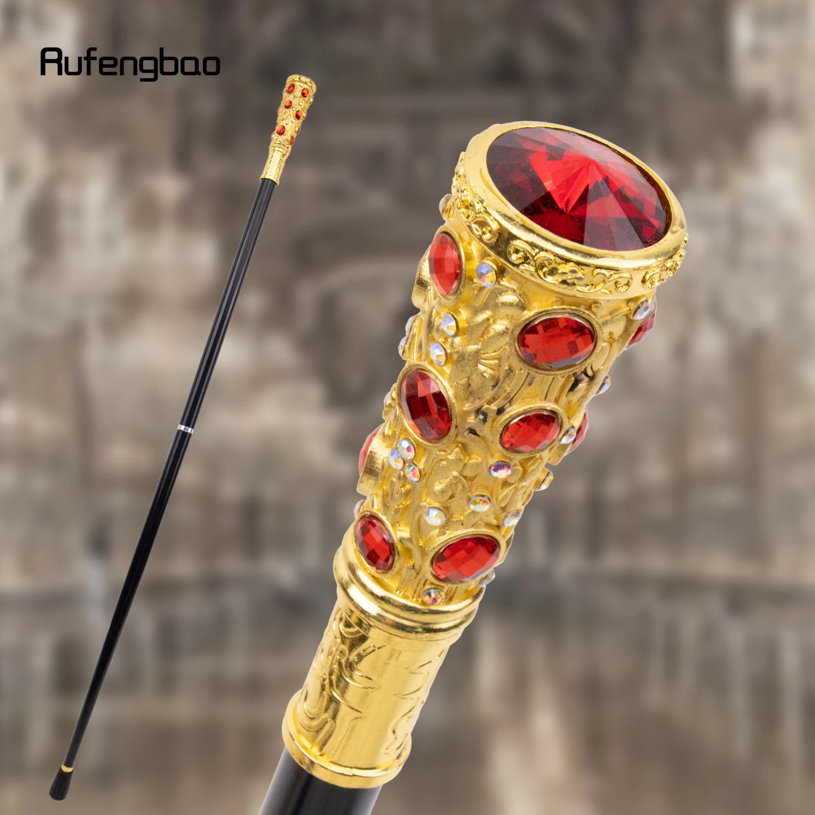 Golden Red Artificial Diamond Walking Cane Fashion Decorative Walking Stick Gentleman Elegant Cosplay Cane Knob Crosier 93cm