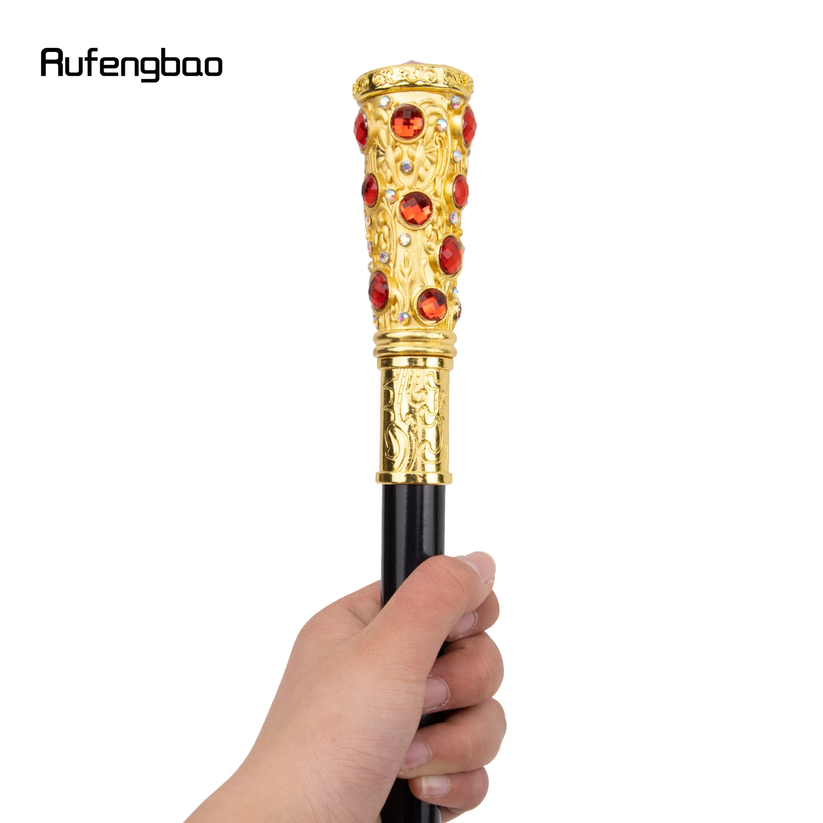 Golden Red Artificial Diamond Walking Cane Fashion Decorative Walking Stick Gentleman Elegant Cosplay Cane Knob Crosier 93cm