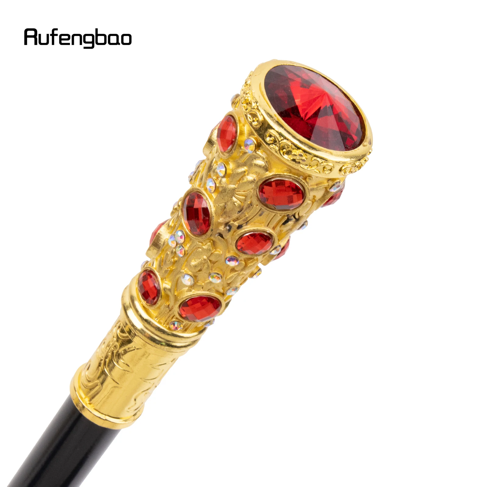 Golden Red Artificial Diamond Walking Cane Fashion Decorative Walking Stick Gentleman Elegant Cosplay Cane Knob Crosier 93cm