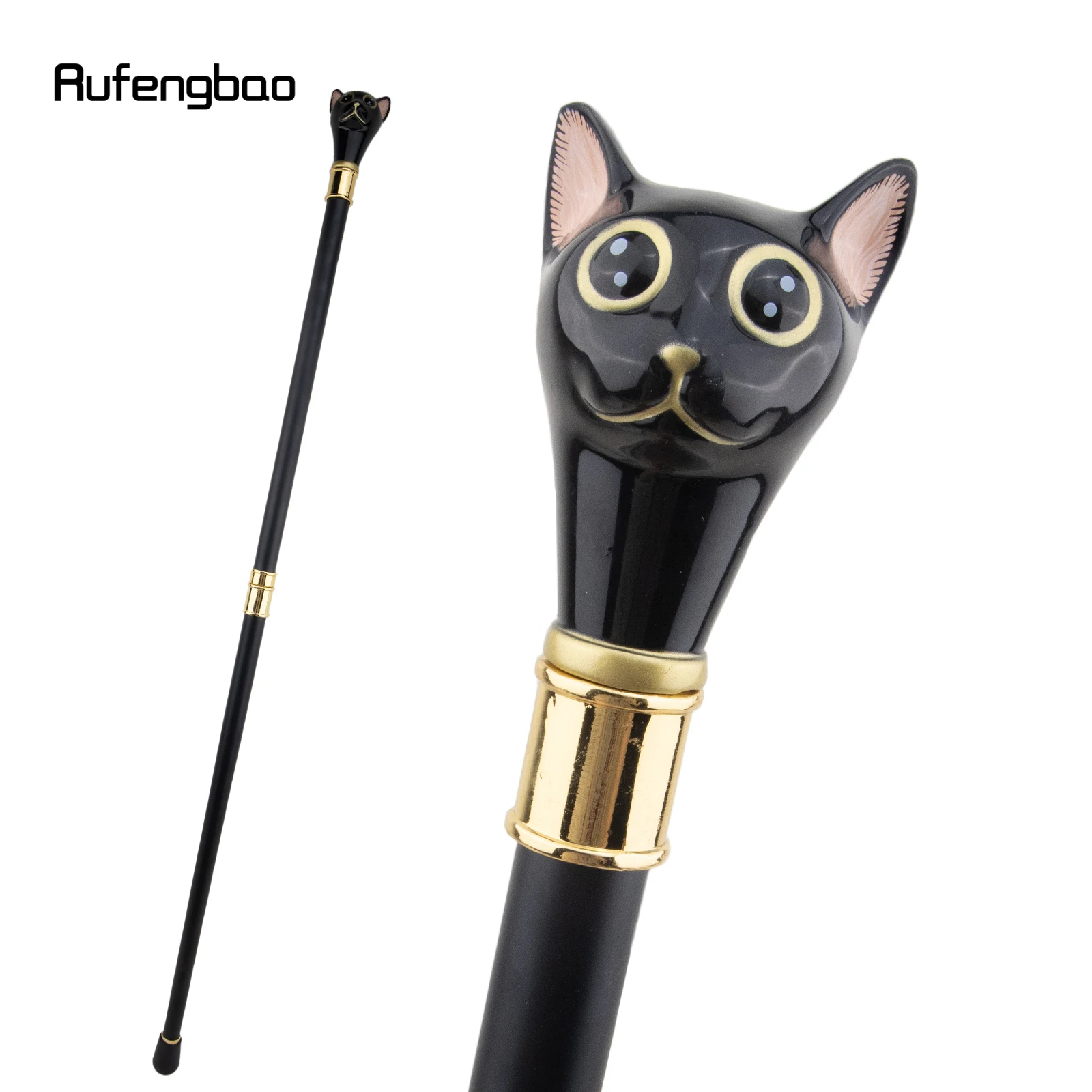 Black Golden Cat Gentleman Kitten Walking Cane Fashion Walking Stick Gentleman Crosier Knob Walking Stick 93cm