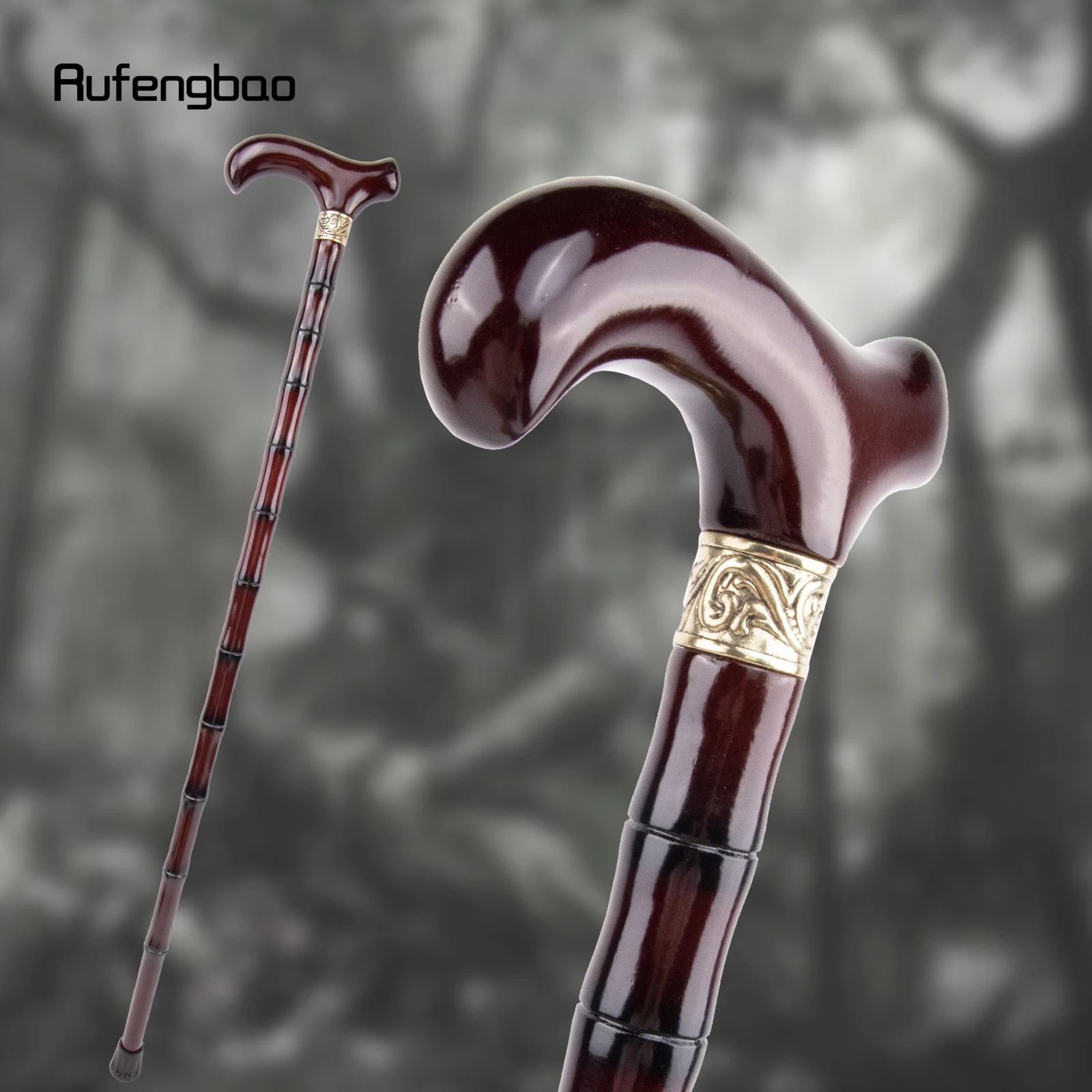 Brown Wooden Single Joint Fashion Walking Stick Decorative Cospaly Cane Halloween Mace Crutch Wand Crosier 92cm