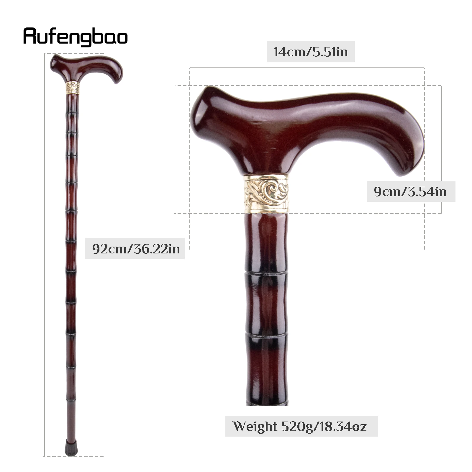 Brown Wooden Single Joint Fashion Walking Stick Decorative Cospaly Cane Halloween Mace Crutch Wand Crosier 92cm