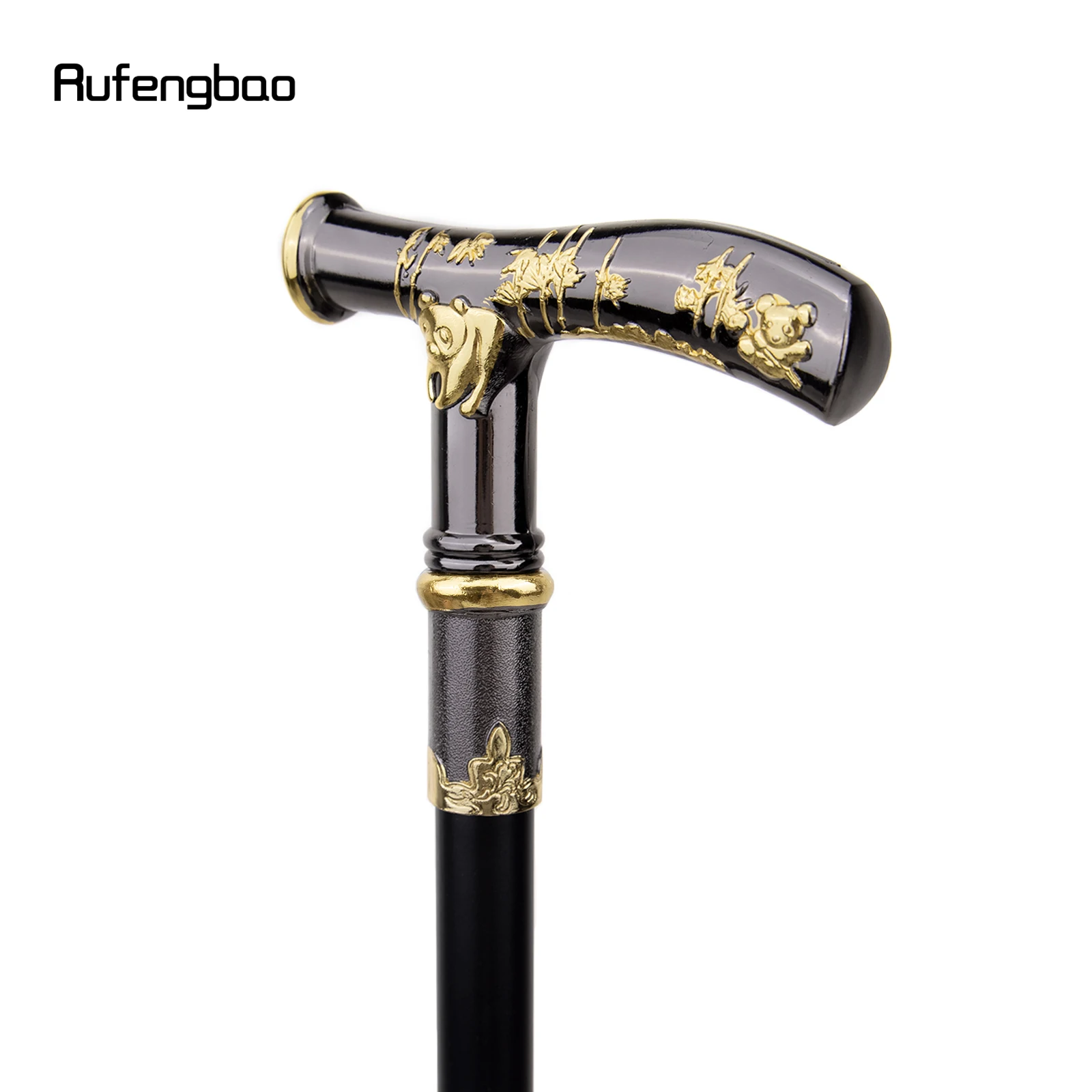 Gold Black Panda Compass Walking Cane Fashion Decorative Walking Stick Gentleman Elegant Cosplay Cane Knob Crosier 93cm