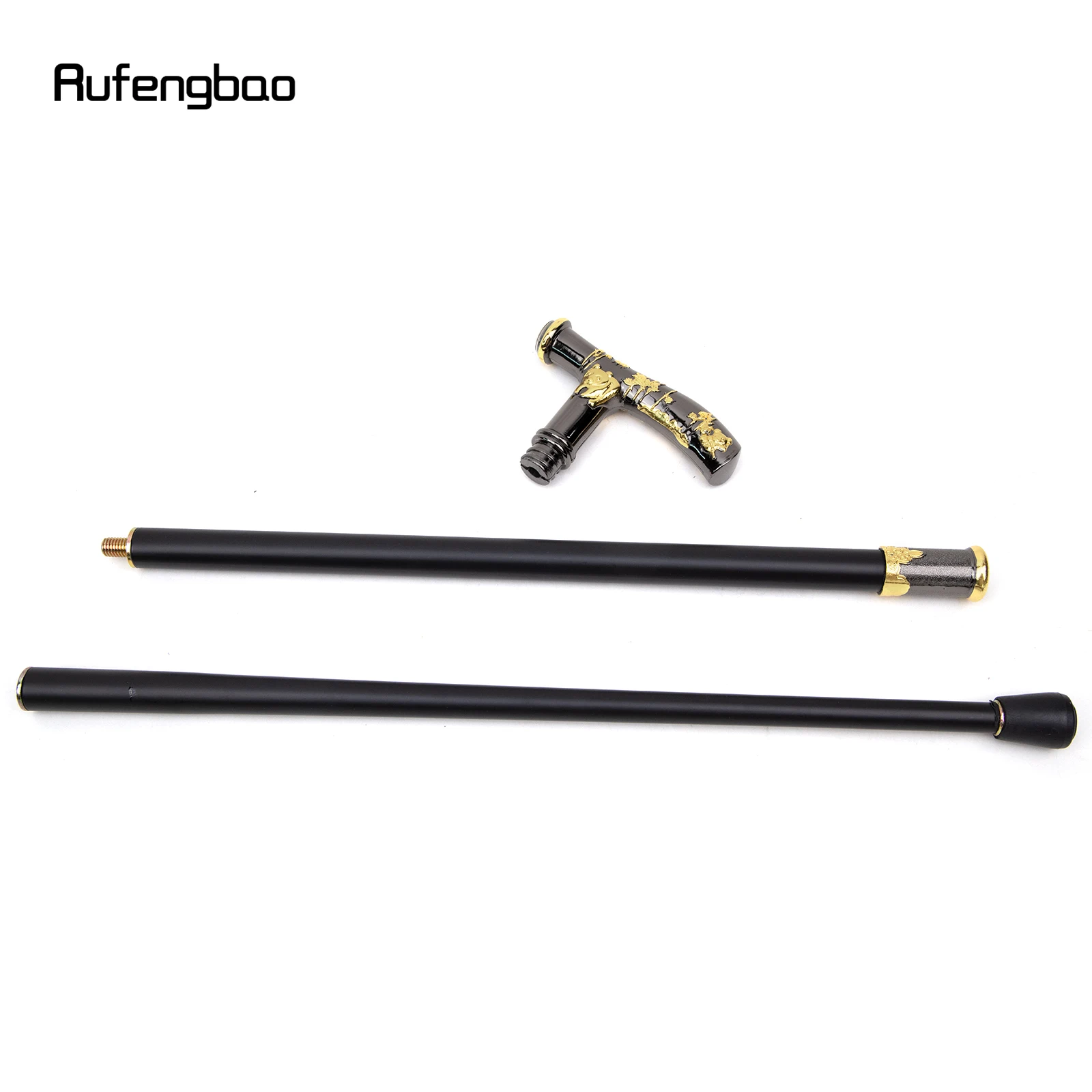 Gold Black Panda Compass Walking Cane Fashion Decorative Walking Stick Gentleman Elegant Cosplay Cane Knob Crosier 93cm