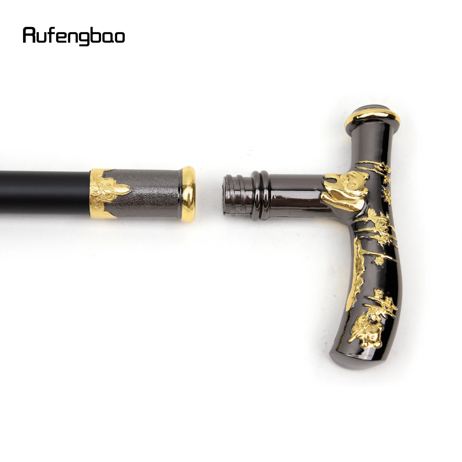 Gold Black Panda Compass Walking Cane Fashion Decorative Walking Stick Gentleman Elegant Cosplay Cane Knob Crosier 93cm