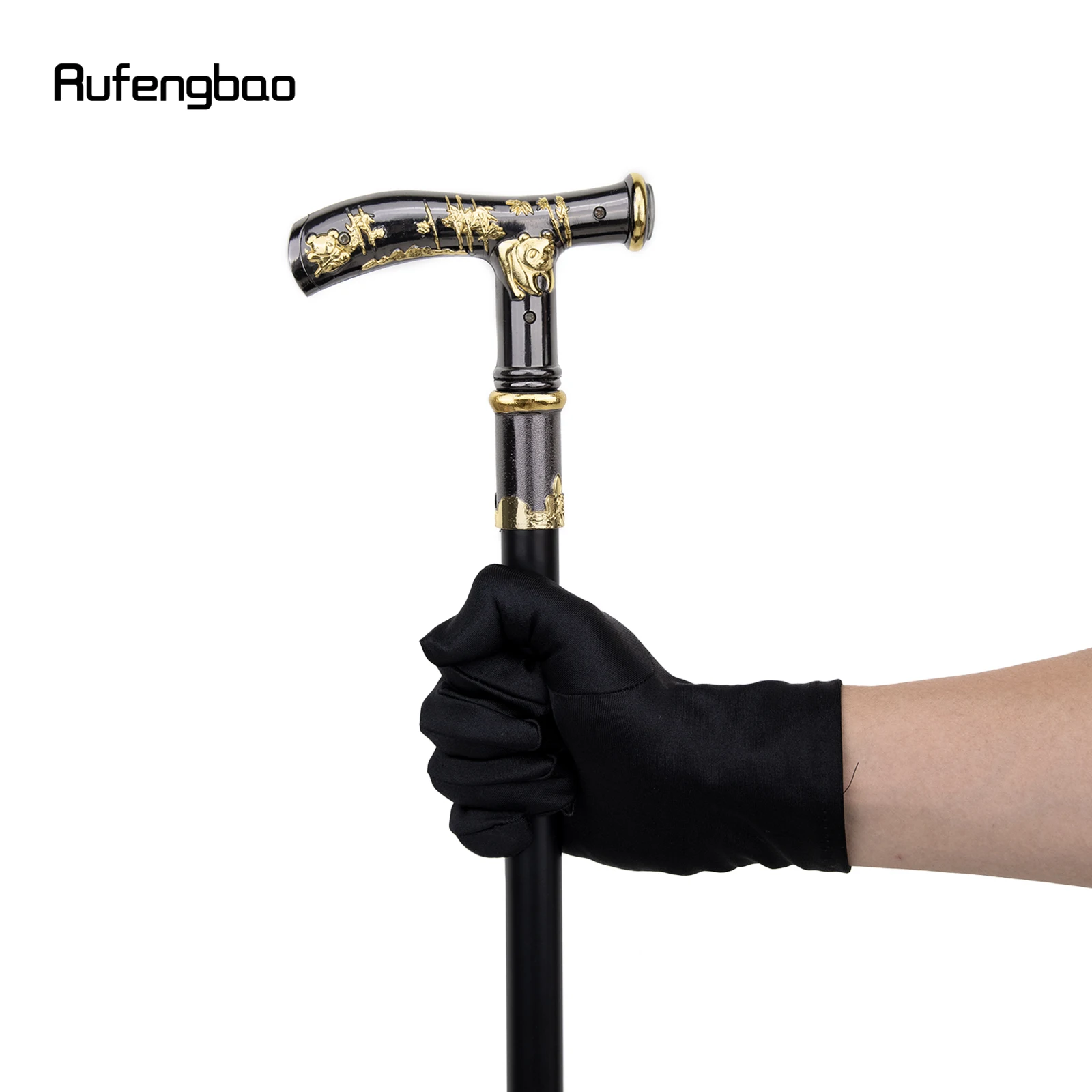 Gold Black Panda Compass Walking Cane Fashion Decorative Walking Stick Gentleman Elegant Cosplay Cane Knob Crosier 93cm
