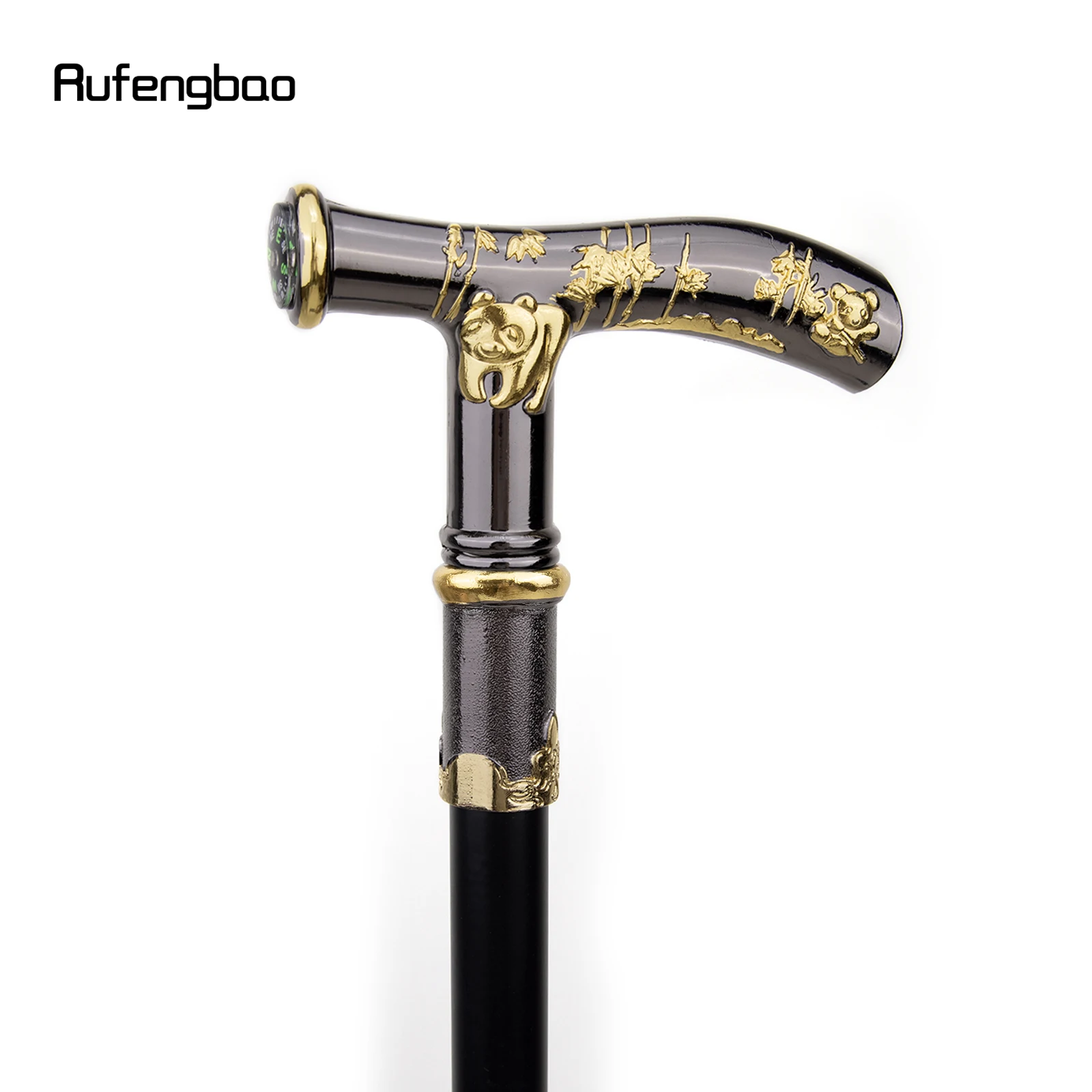Gold Black Panda Compass Walking Cane Fashion Decorative Walking Stick Gentleman Elegant Cosplay Cane Knob Crosier 93cm