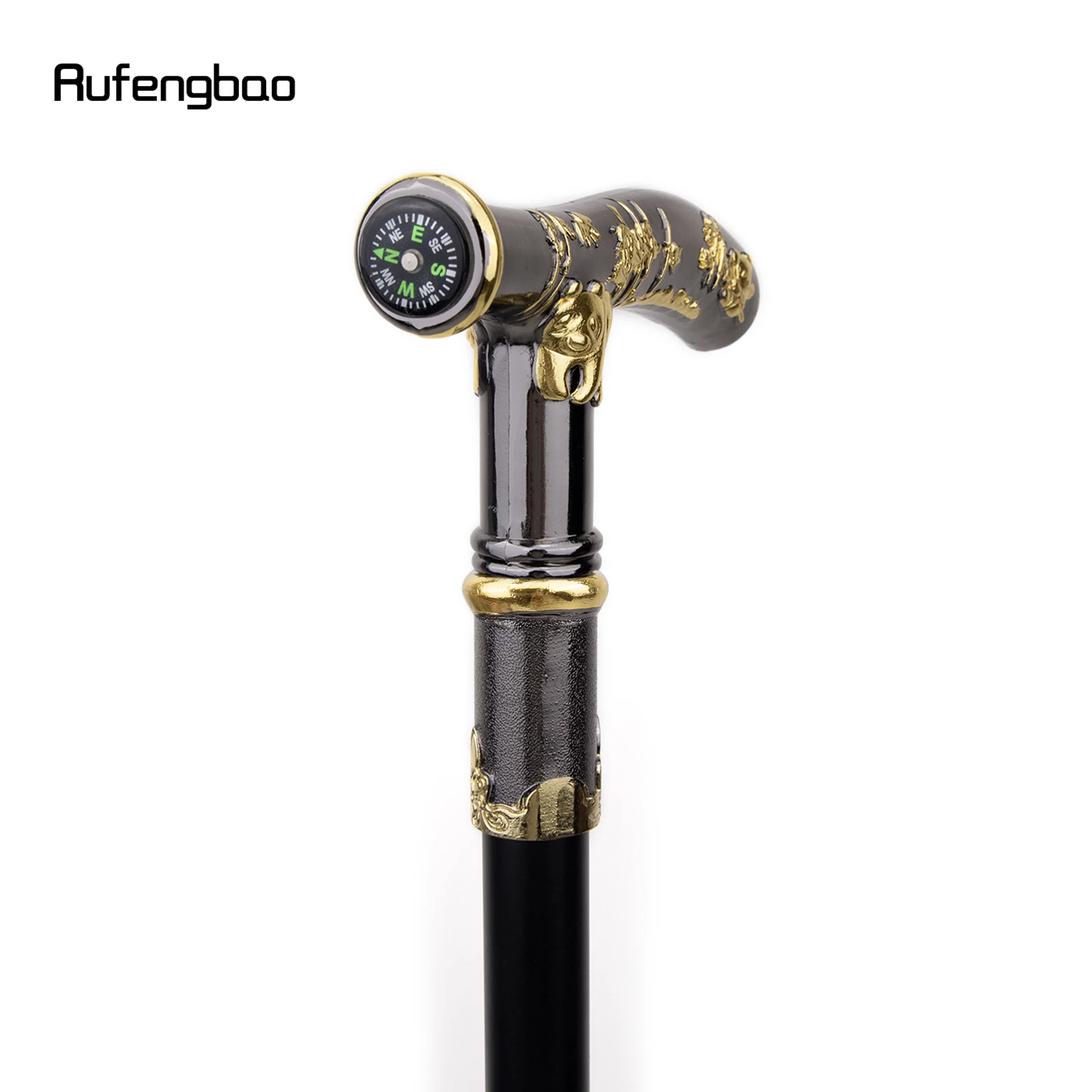 Gold Black Panda Compass Walking Cane Fashion Decorative Walking Stick Gentleman Elegant Cosplay Cane Knob Crosier 93cm