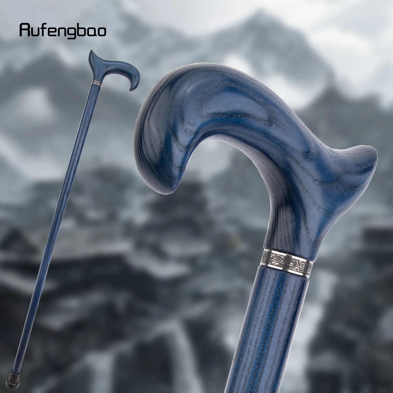 Blue Wooden Single Joint Fashion Stick Decorative Cospaly Party Cane Mace Crutch Wand Crosier Performance Stage Cane 95cm