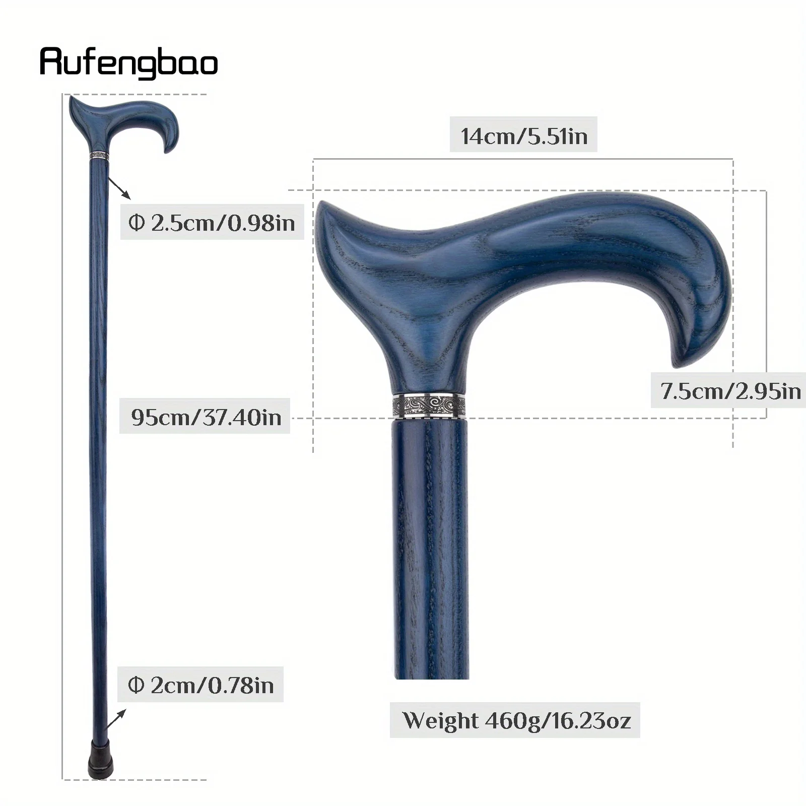Blue Wooden Single Joint Fashion Stick Decorative Cospaly Party Cane Mace Crutch Wand Crosier Performance Stage Cane 95cm