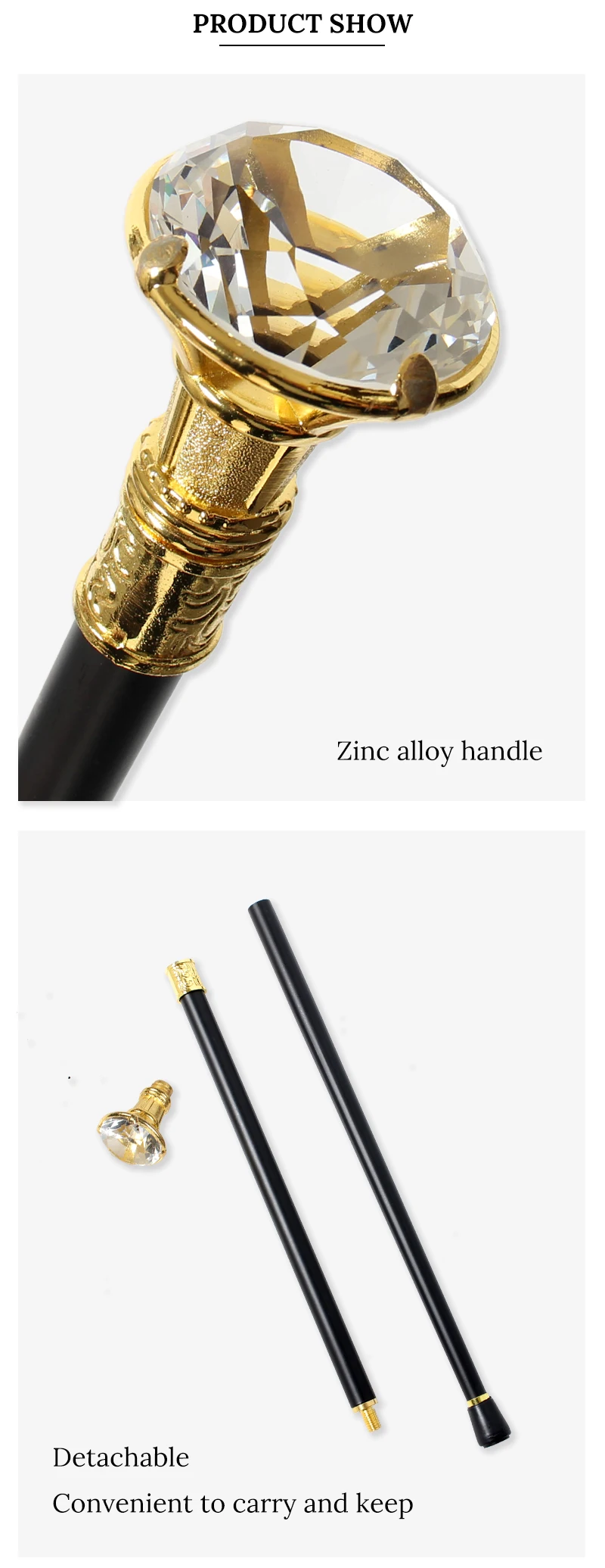 10 Colors Luxury Gold Handle With Crystal Diamond Walking Stick For Man Fashionable Canes Woman Party Decorative Walking Sticks
