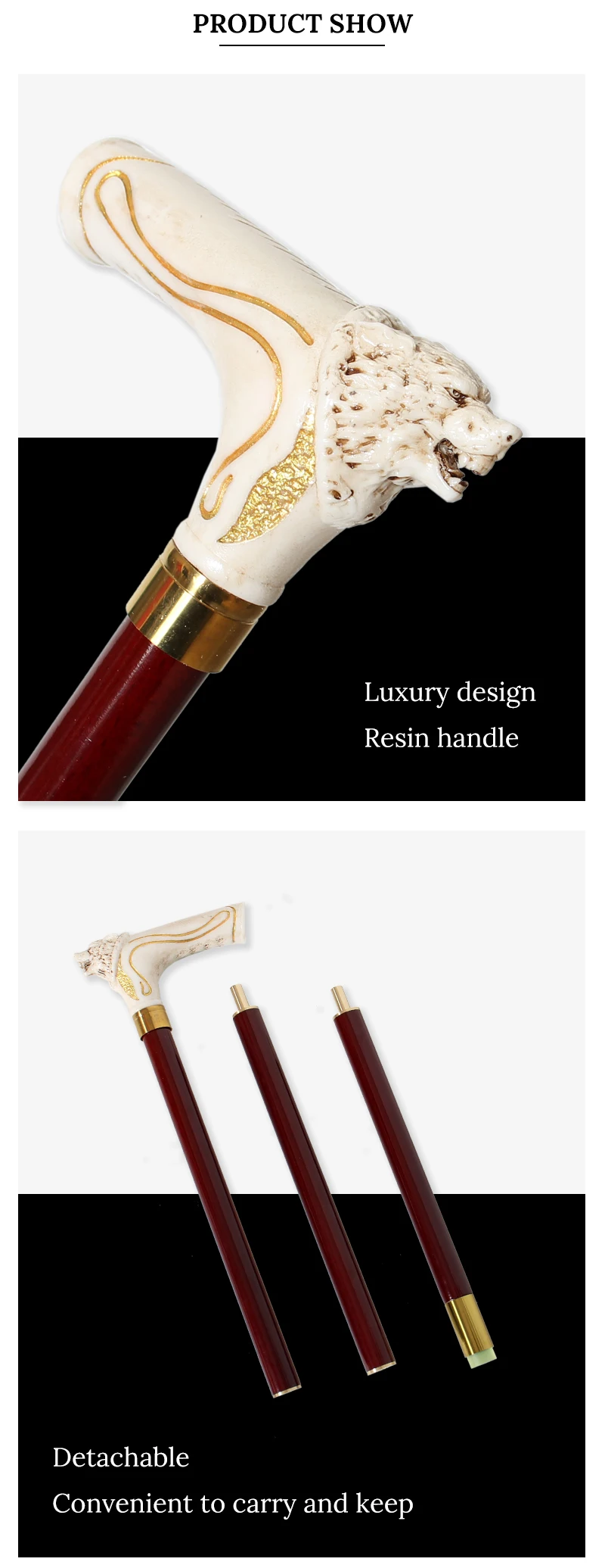 92cm Fashion Wooden Walking Cane with Wolf-Head And Gold Pattern for Men And Women German Beech Wood Stick for Festival Party