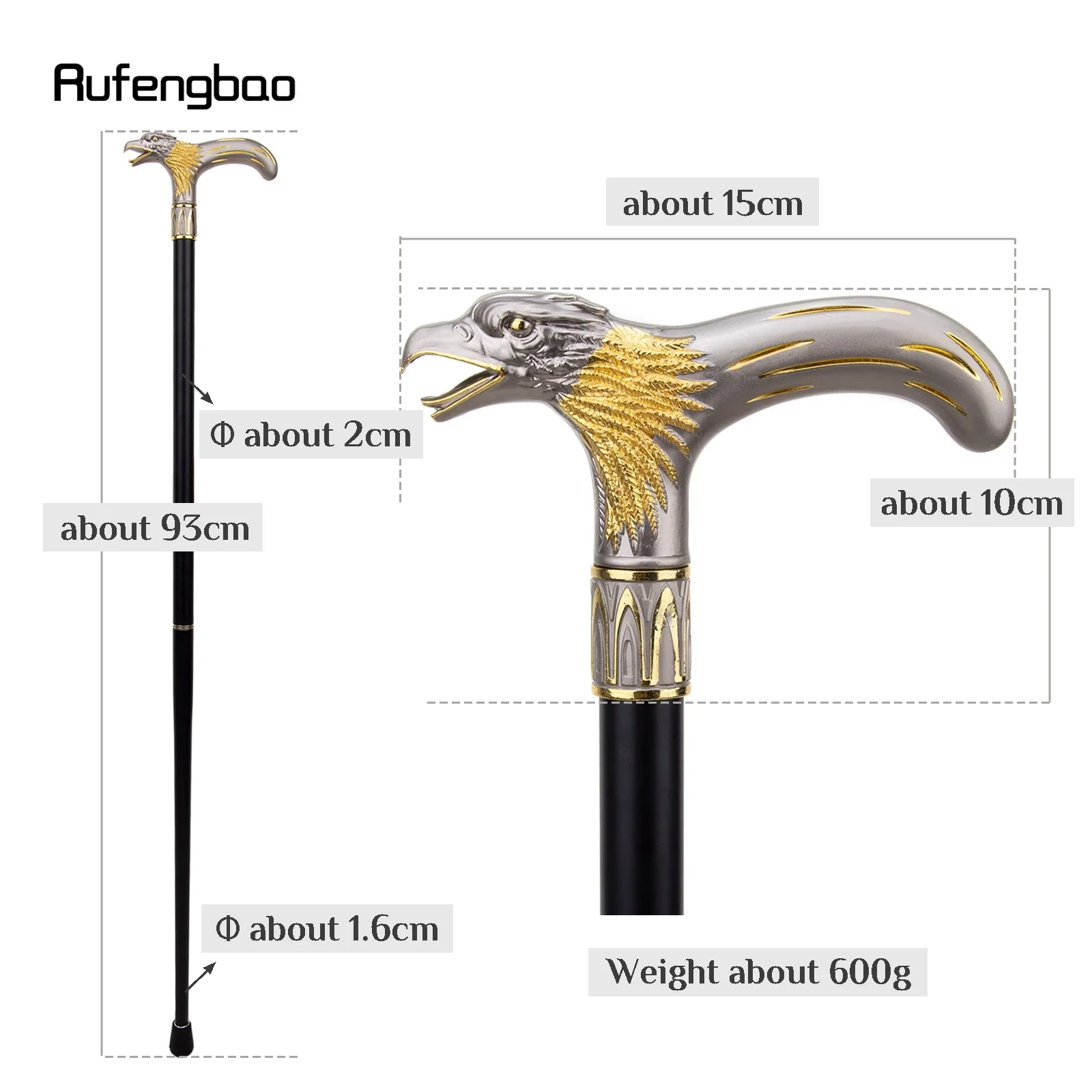 Golden Dinosaur Eagle Hawk Walking Cane Fashion Decorative Stick Elegant Cosplay Cane Knob Crosier 93cm Performance Stage Cane
