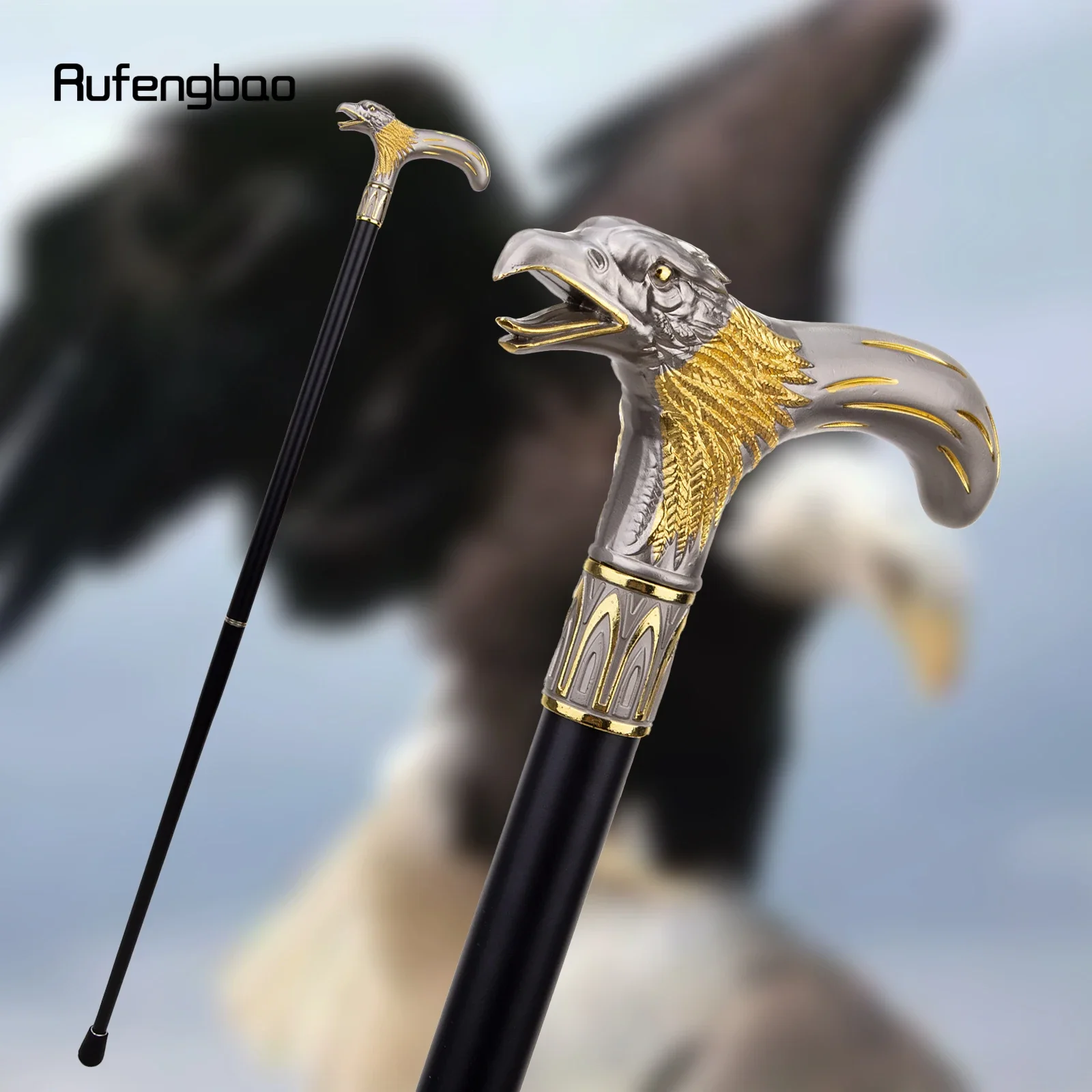 Golden Dinosaur Eagle Hawk Walking Cane Fashion Decorative Stick Elegant Cosplay Cane Knob Crosier 93cm Performance Stage Cane