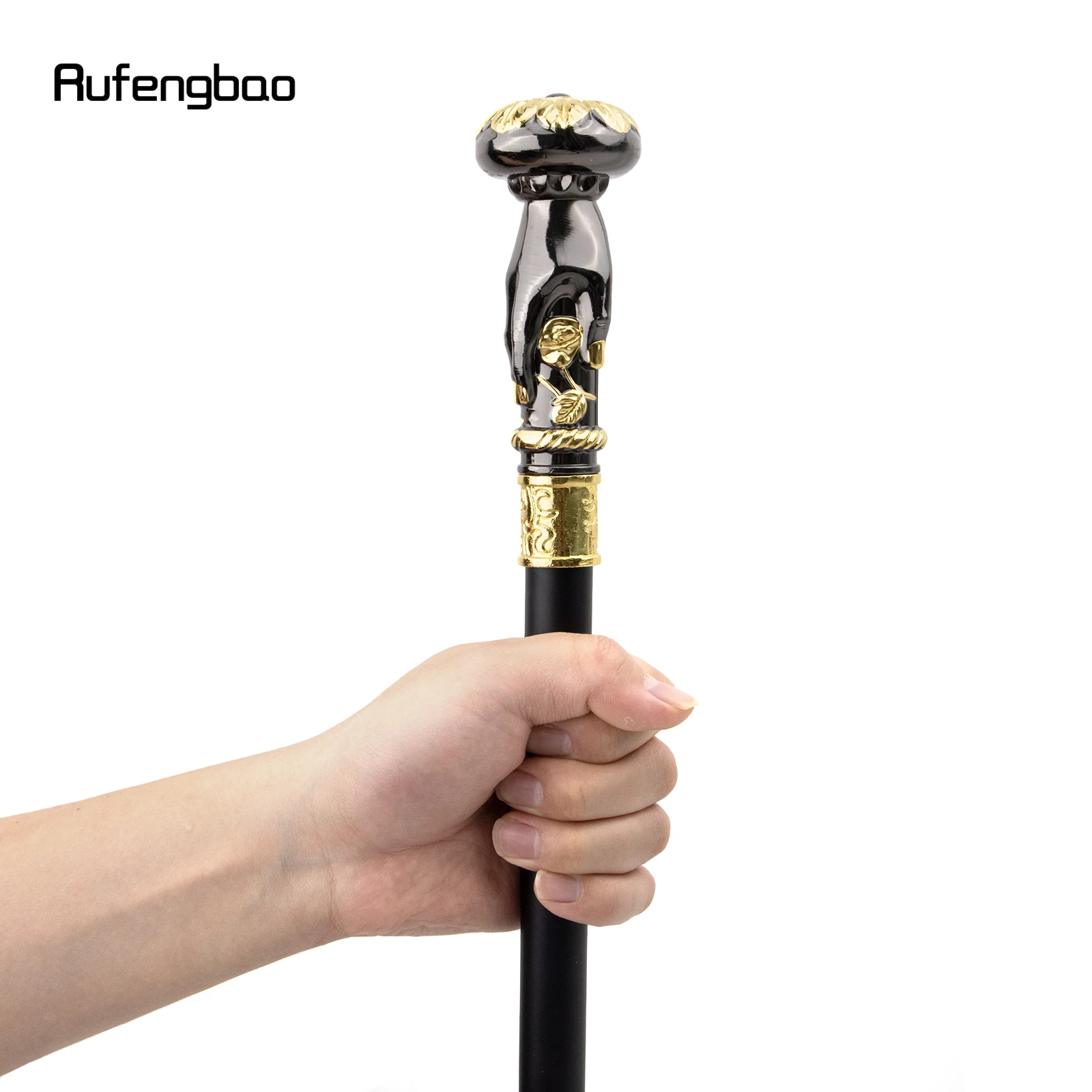 Golden Black Hand Hold Flower Luxury Fashion Walking Stick for Party Decorative Cane Elegant Crosier Knob Walking Stick 93cm