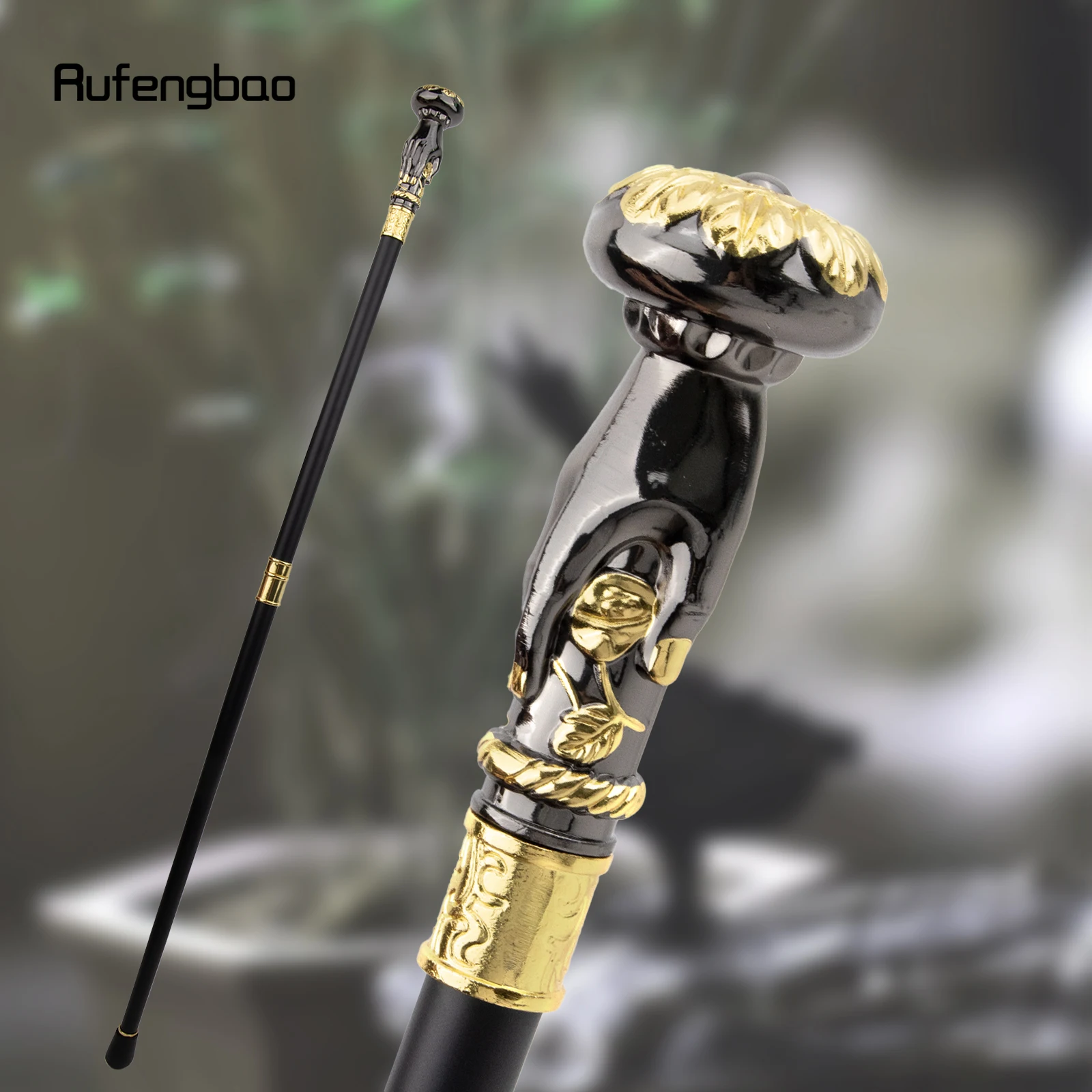 Golden Black Hand Hold Flower Luxury Fashion Walking Stick for Party Decorative Cane Elegant Crosier Knob Walking Stick 93cm