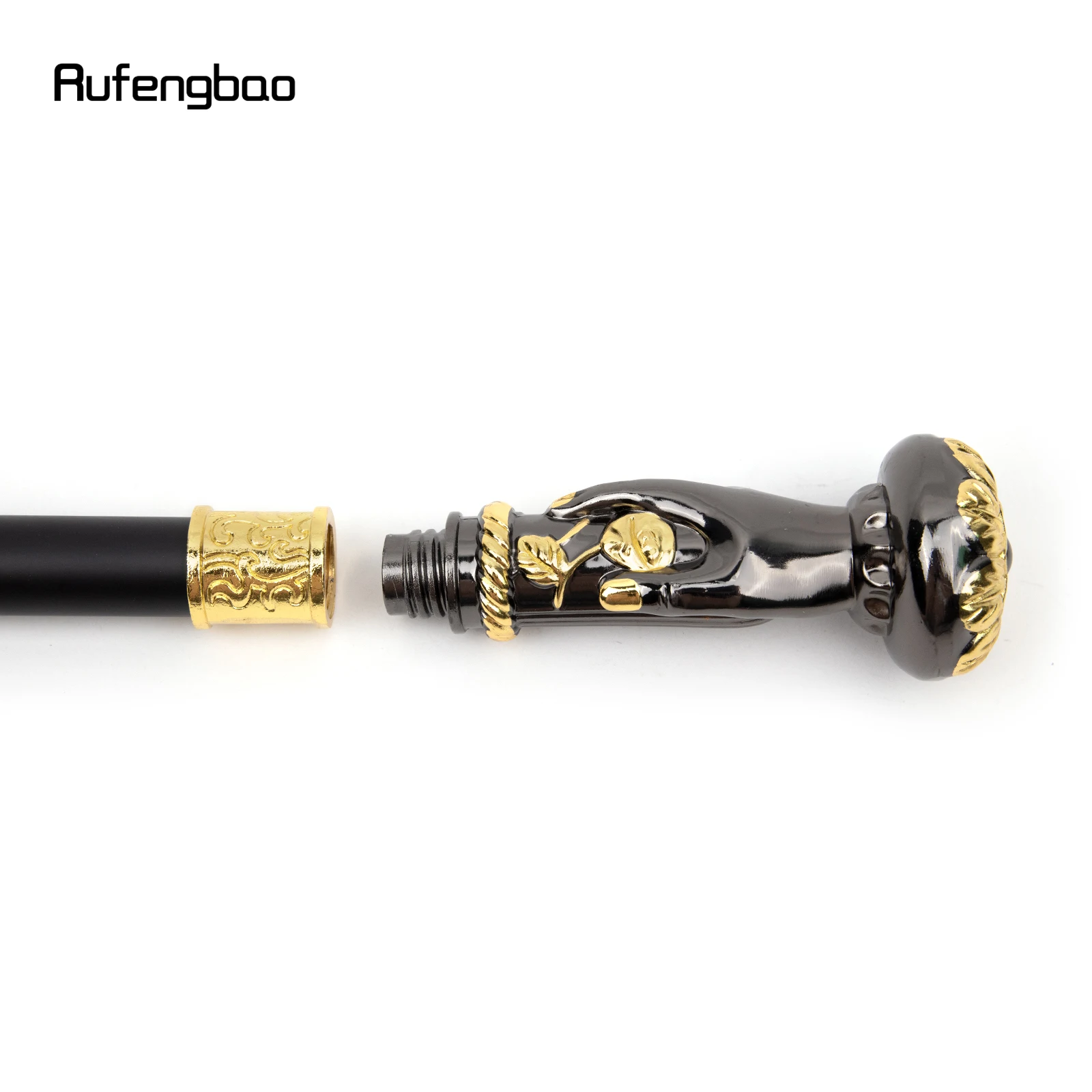 Golden Black Hand Hold Flower Luxury Fashion Walking Stick for Party Decorative Cane Elegant Crosier Knob Walking Stick 93cm