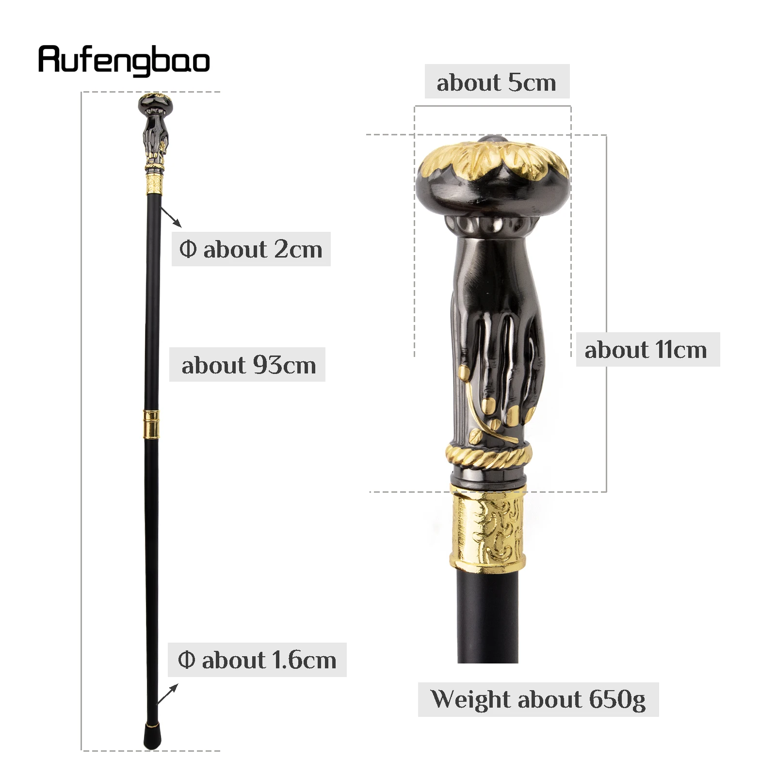 Golden Black Hand Hold Flower Luxury Fashion Walking Stick for Party Decorative Cane Elegant Crosier Knob Walking Stick 93cm